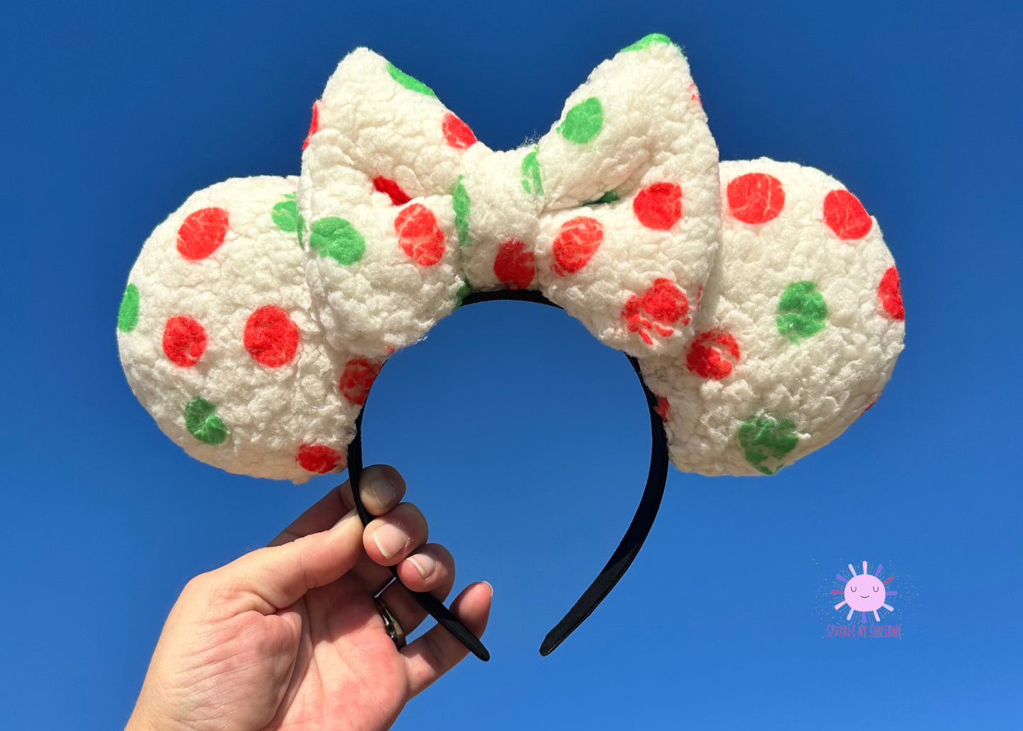 Holiday Sherpa Red Green Polka Disney Christmas Ears Headband