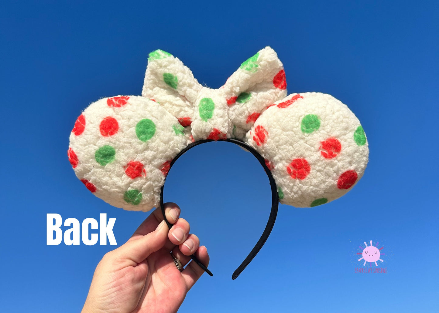 Holiday Sherpa Red Green Polka Disney Christmas Ears Headband