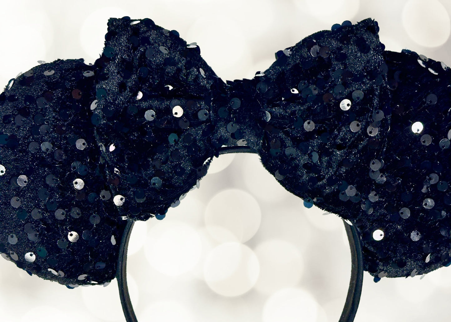 Black Velvet Sequin Disney Ears Headband | Black Glitter Disneyworld Mickey Mouse Ears | Sequin Disneyland Minnie Ear | Birthday Celebration
