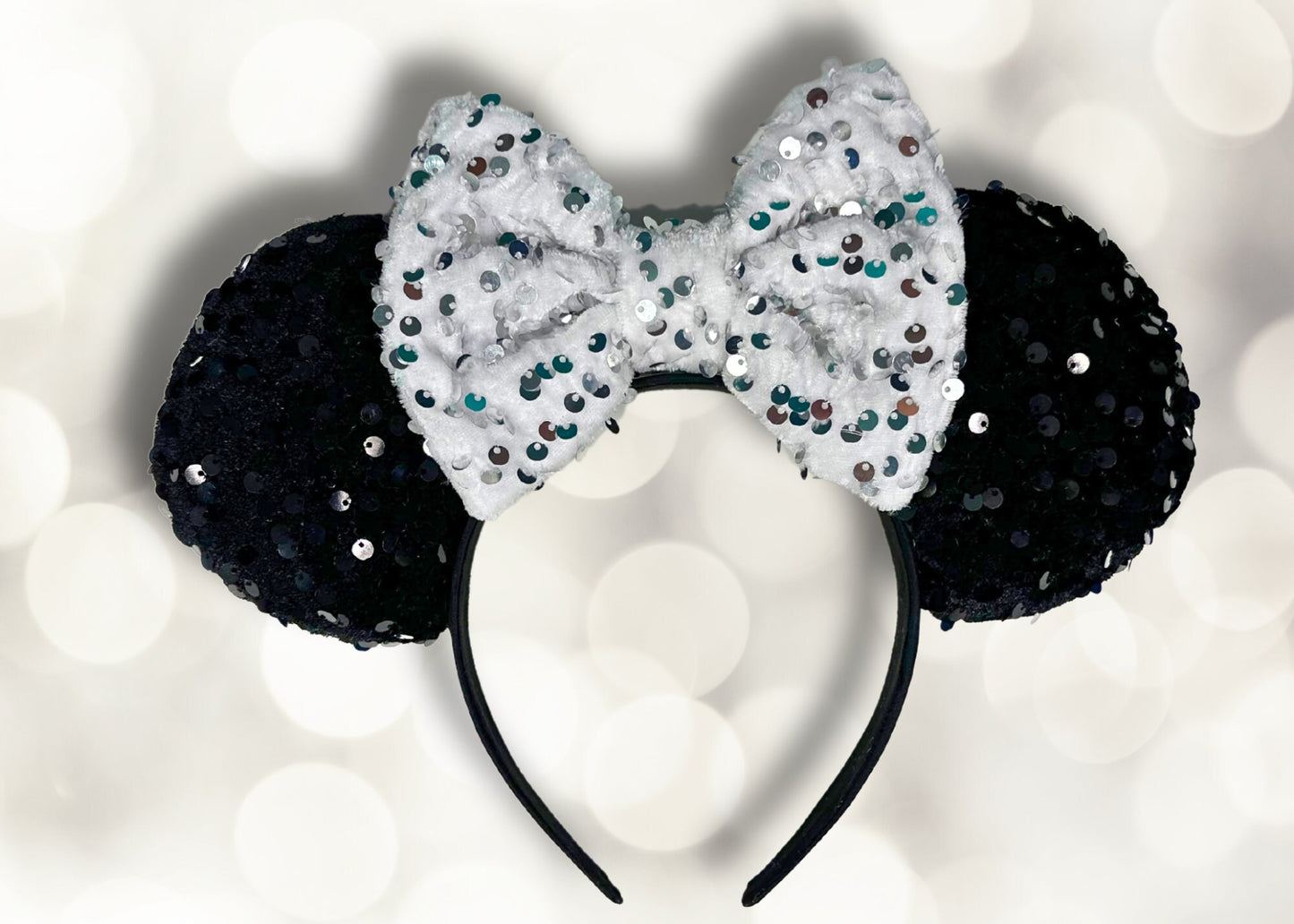 Tuxedo Disney Ears Headband, Black White Sequin Velvet Mickey Ears, Wedding Celebration Minnie Ears, New Year's Eve Headband, Birthday Ears