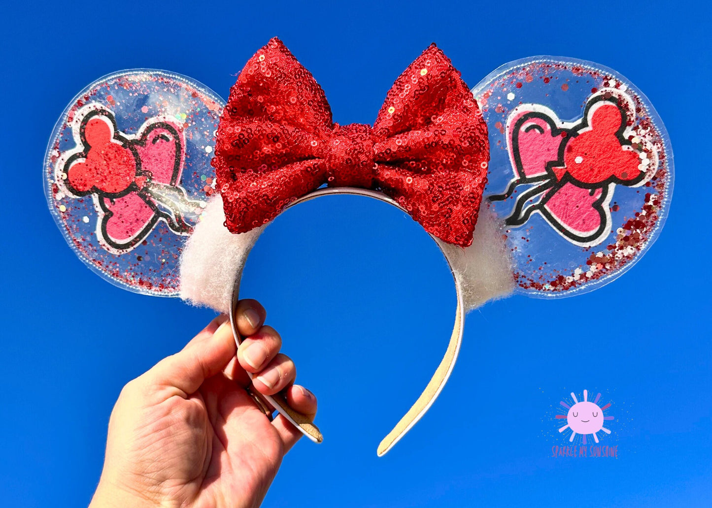 Disney Valentines Day Ears, Sweethearts Nite Mickey Ears Headband, Glitter Balloon Minnie Ears, Disneyland Mouse Ears, Custom Accessories