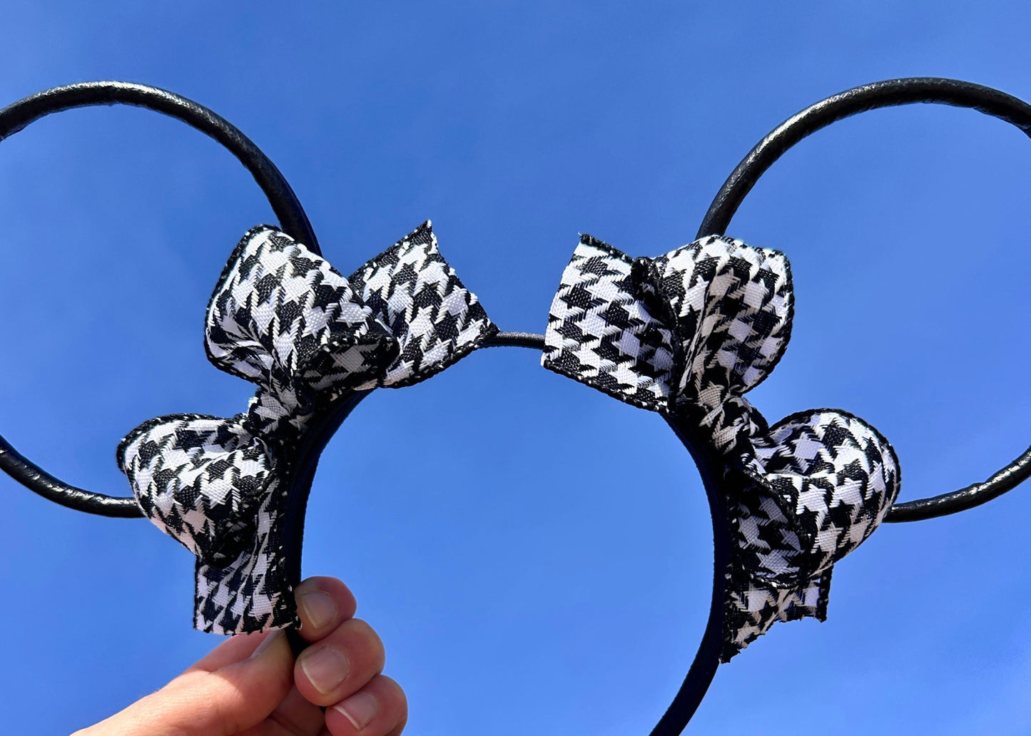 Houndstooth Bows Disney Ears, Faux Leather Mickey Ears Headband, No Bow Minnie Ears, Preppy Goth Mouse Ears, Minimalistic Modern Accessory