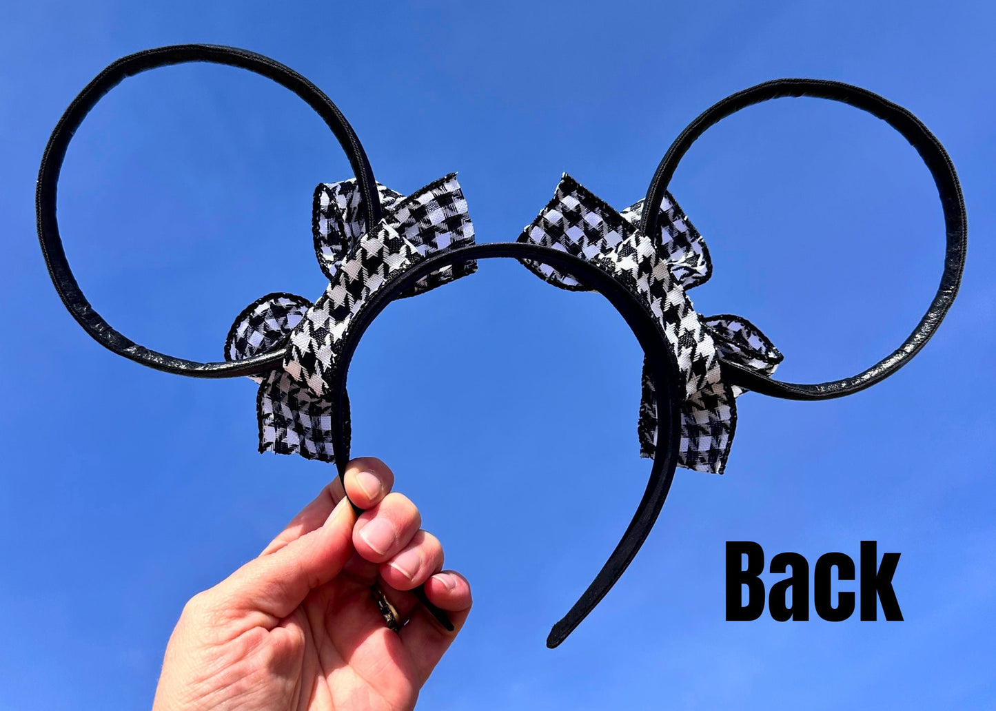 Houndstooth Bows Disney Ears, Faux Leather Mickey Ears Headband, No Bow Minnie Ears, Preppy Goth Mouse Ears, Minimalistic Modern Accessory