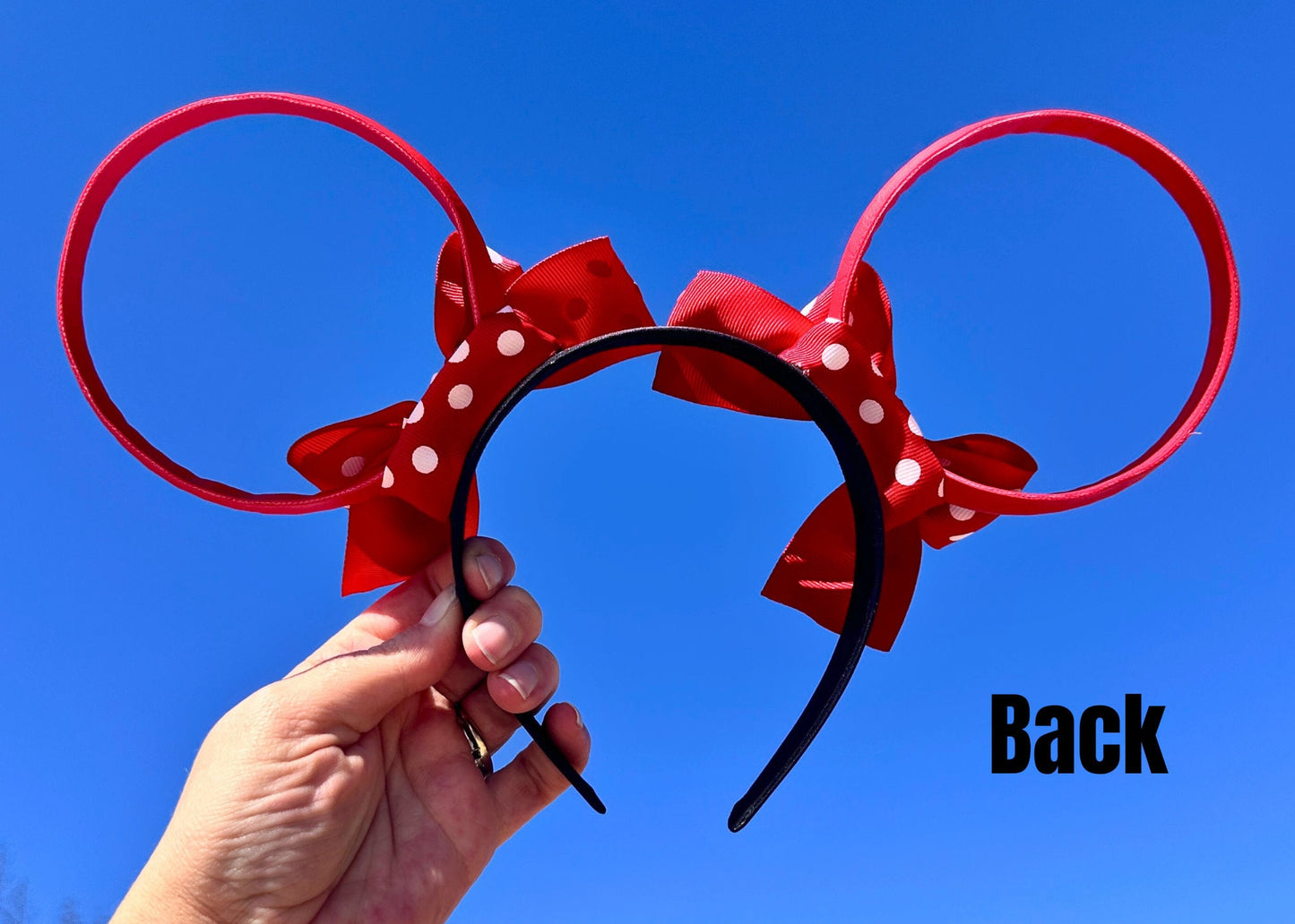 Red White Polka Dots Minnie Disney Mouse Ears, Faux Leather Wire Mickey Ears, Disneyland Headband, Spring Summer Ears, Unique Cute Gift Idea