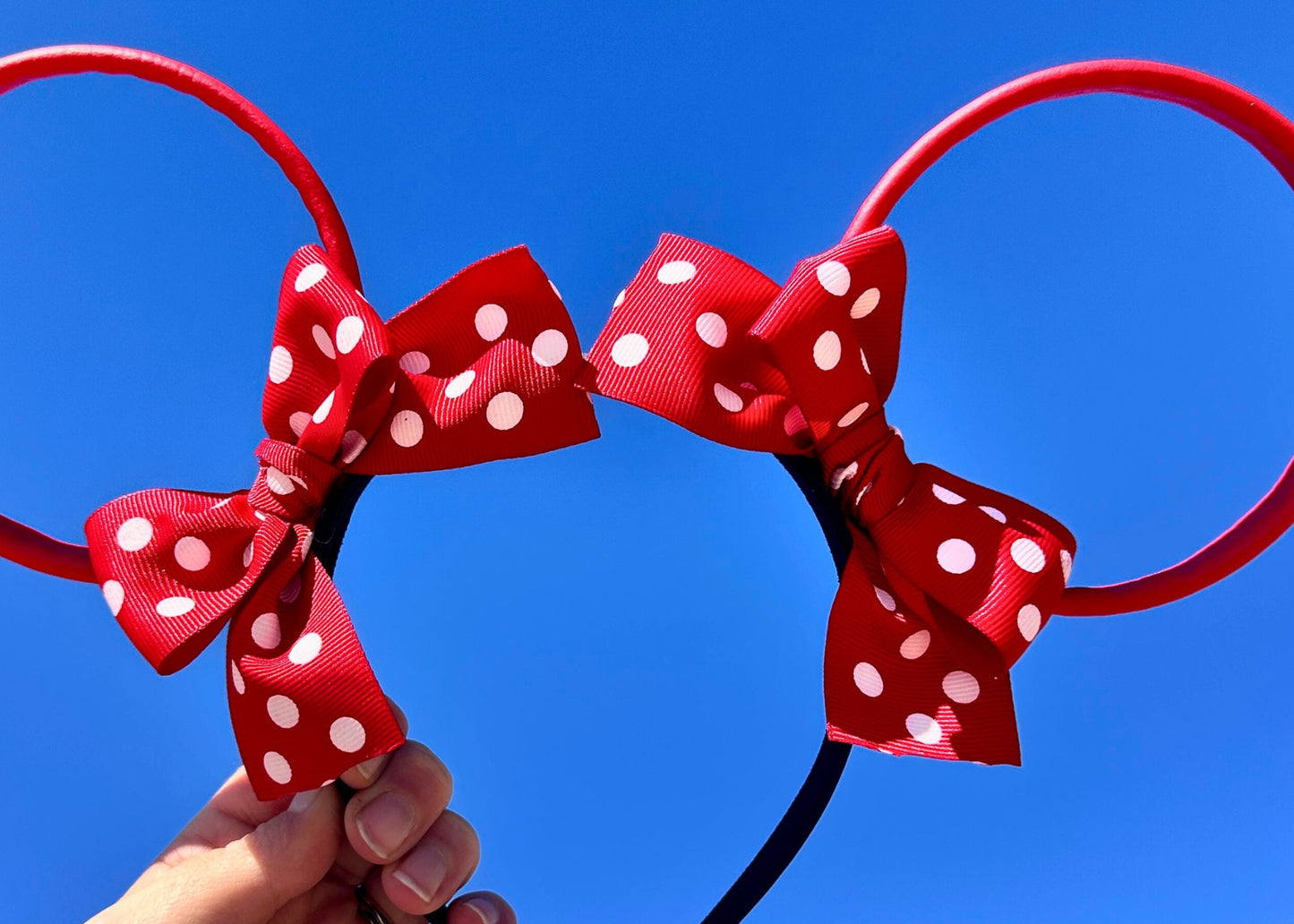 Red White Polka Dots Minnie Disney Mouse Ears, Faux Leather Wire Mickey Ears, Disneyland Headband, Spring Summer Ears, Unique Cute Gift Idea