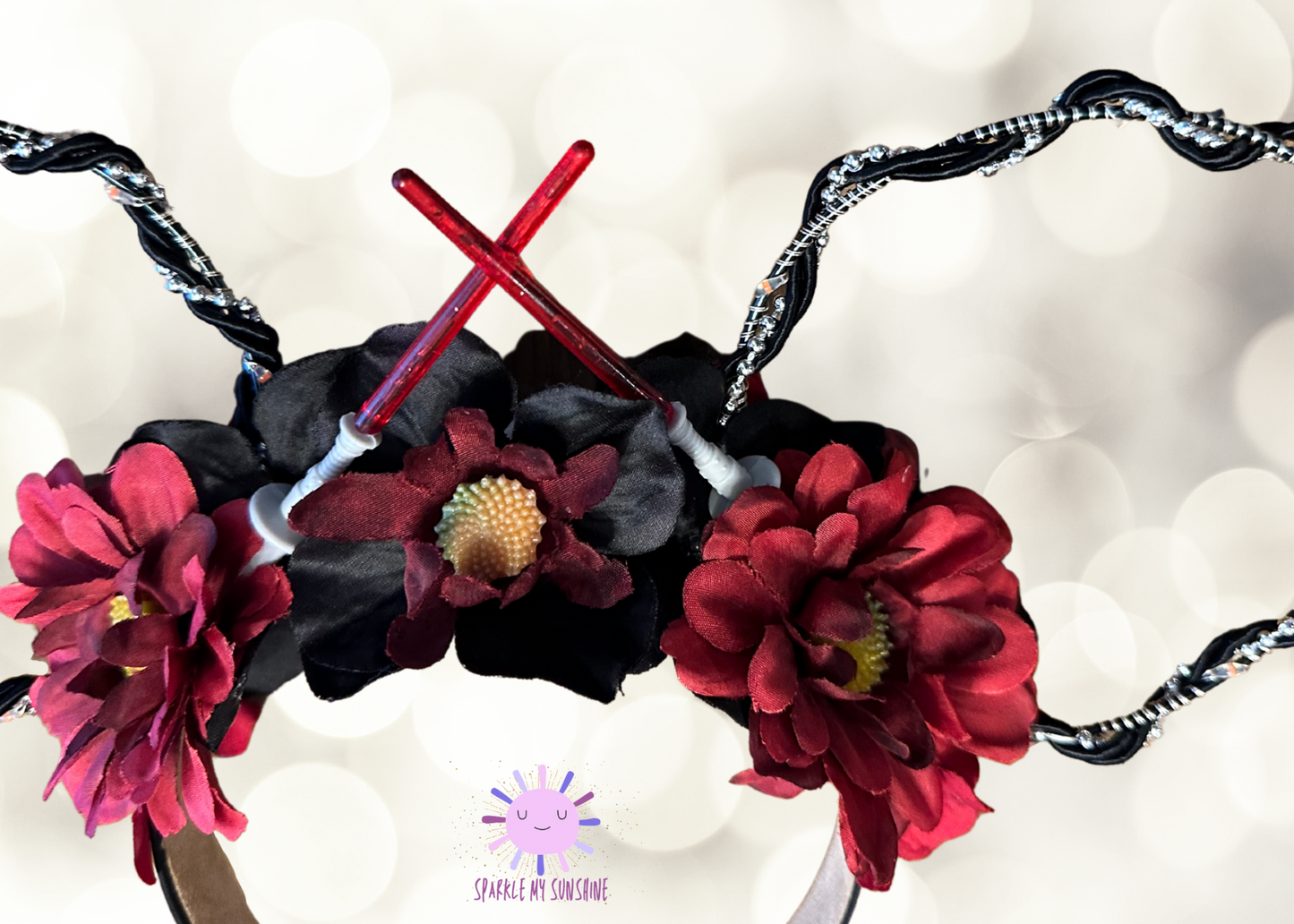 Dark Side Black Red Floral Wire Light Up Mouse Ears