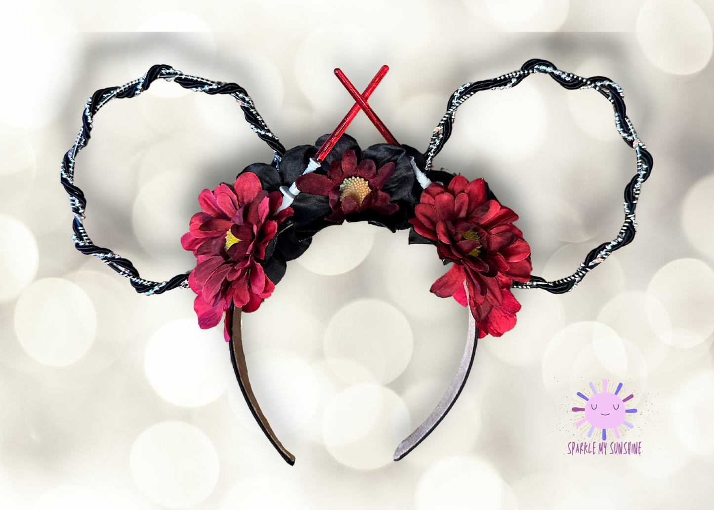 Dark Side Black Red Floral Wire Light Up Mouse Ears