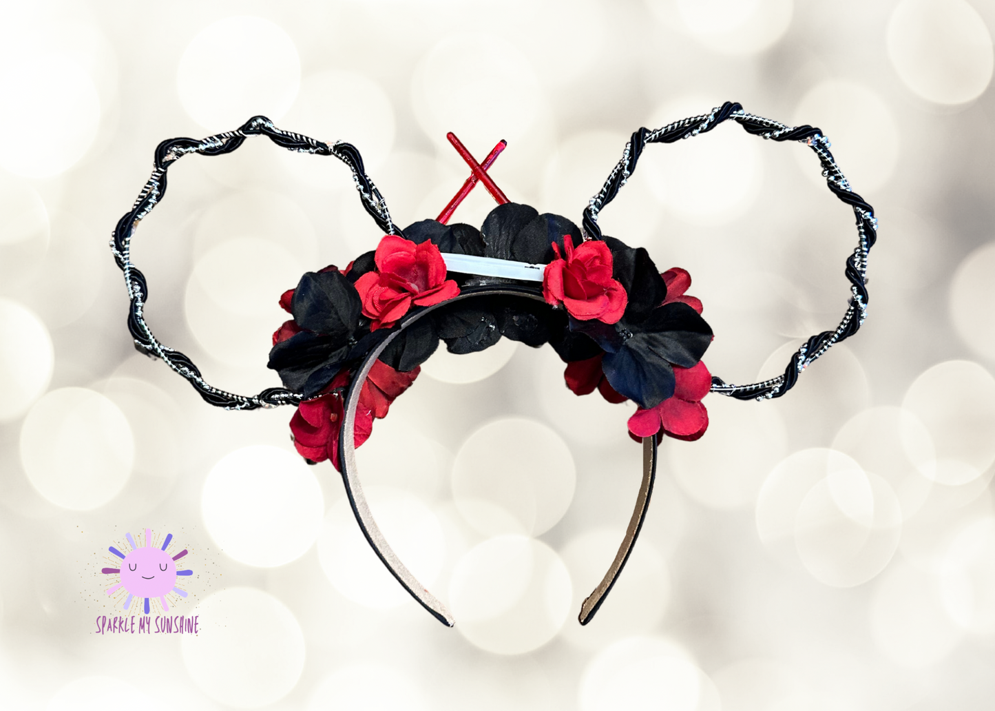 Dark Side Black Red Floral Wire Light Up Mouse Ears