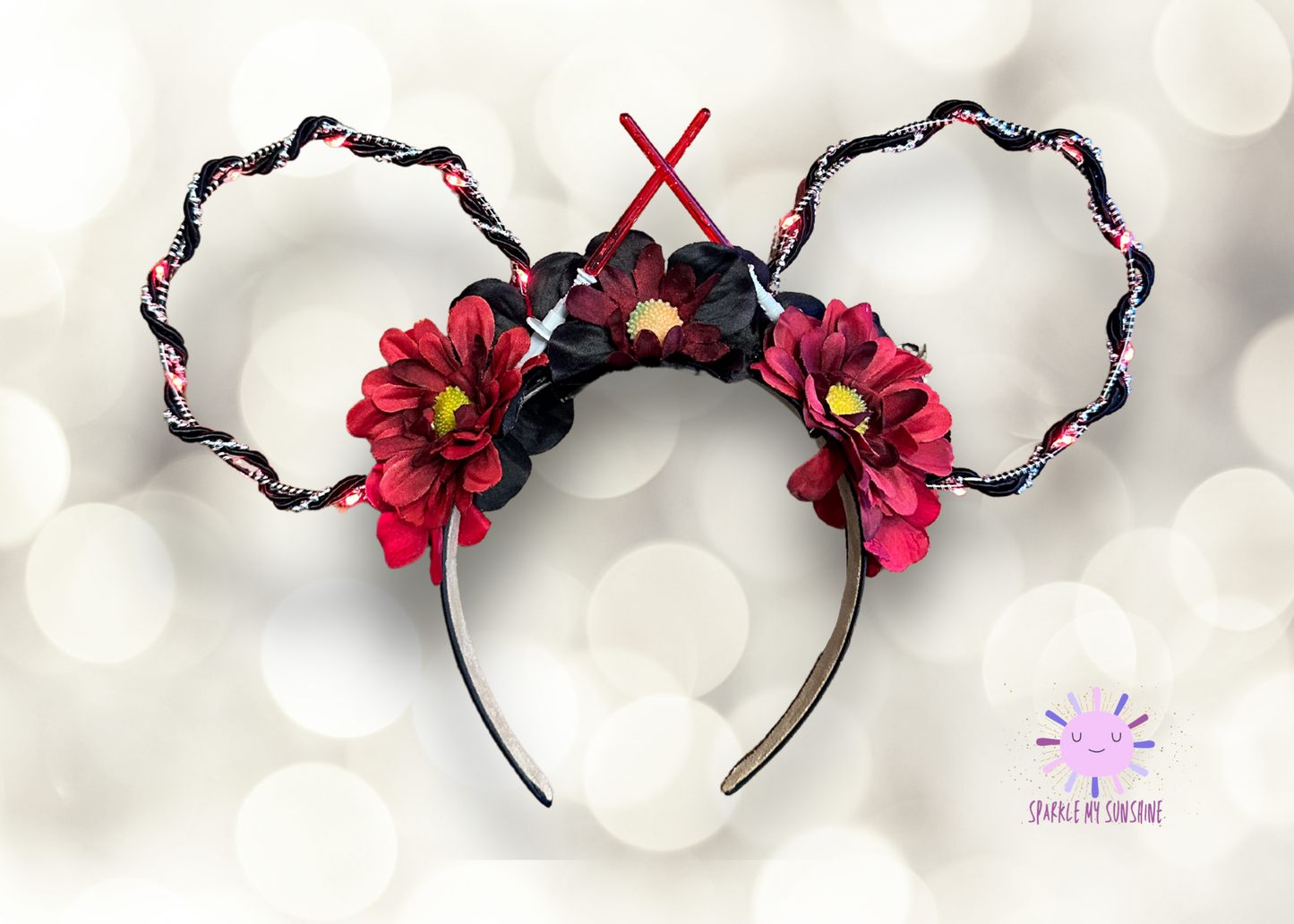 Dark Side Black Red Floral Wire Light Up Mouse Ears