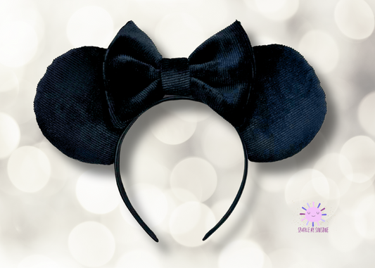 Classic Black Velvet Corduroy Fabric Mouse Ears Headband