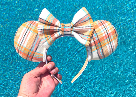 Cream Orange Plaid Fall Mouse Ears