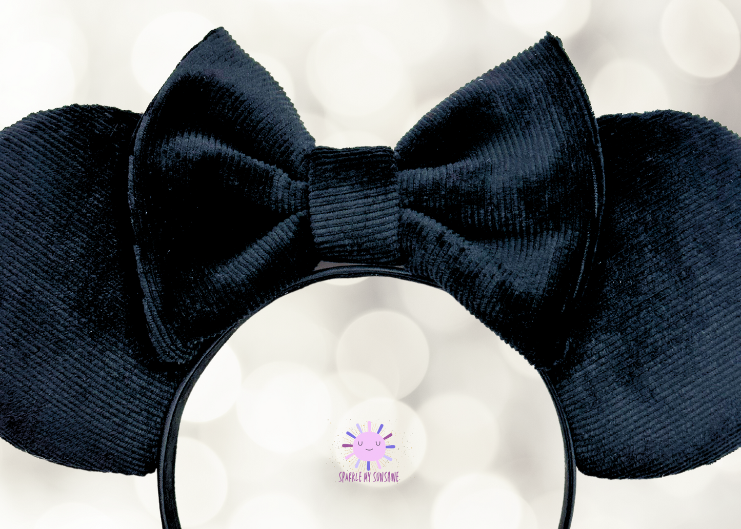 Classic Black Velvet Corduroy Fabric Mouse Ears Headband