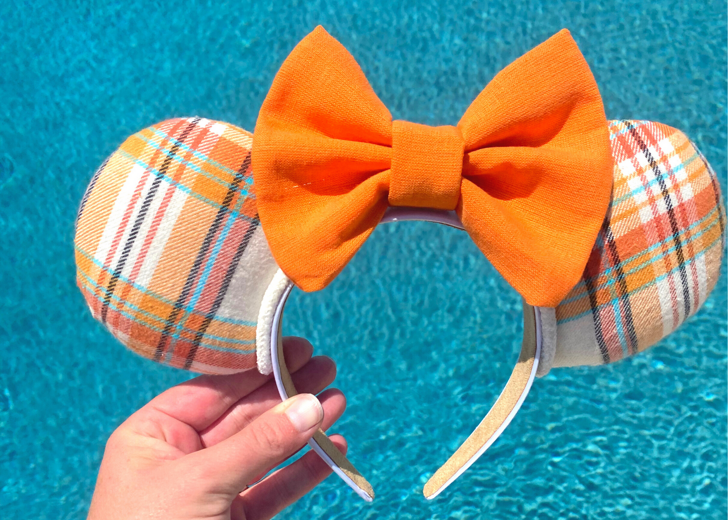 Cream Orange Plaid Fall Mouse Ears