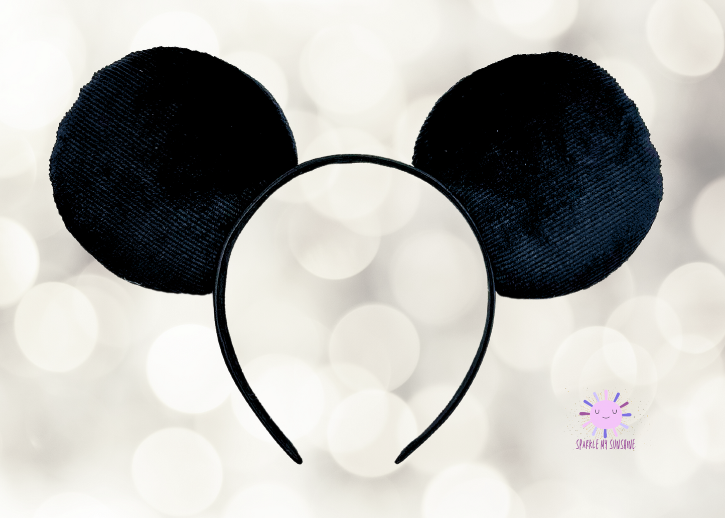 Classic Black Velvet Corduroy Fabric Mouse Ears Headband