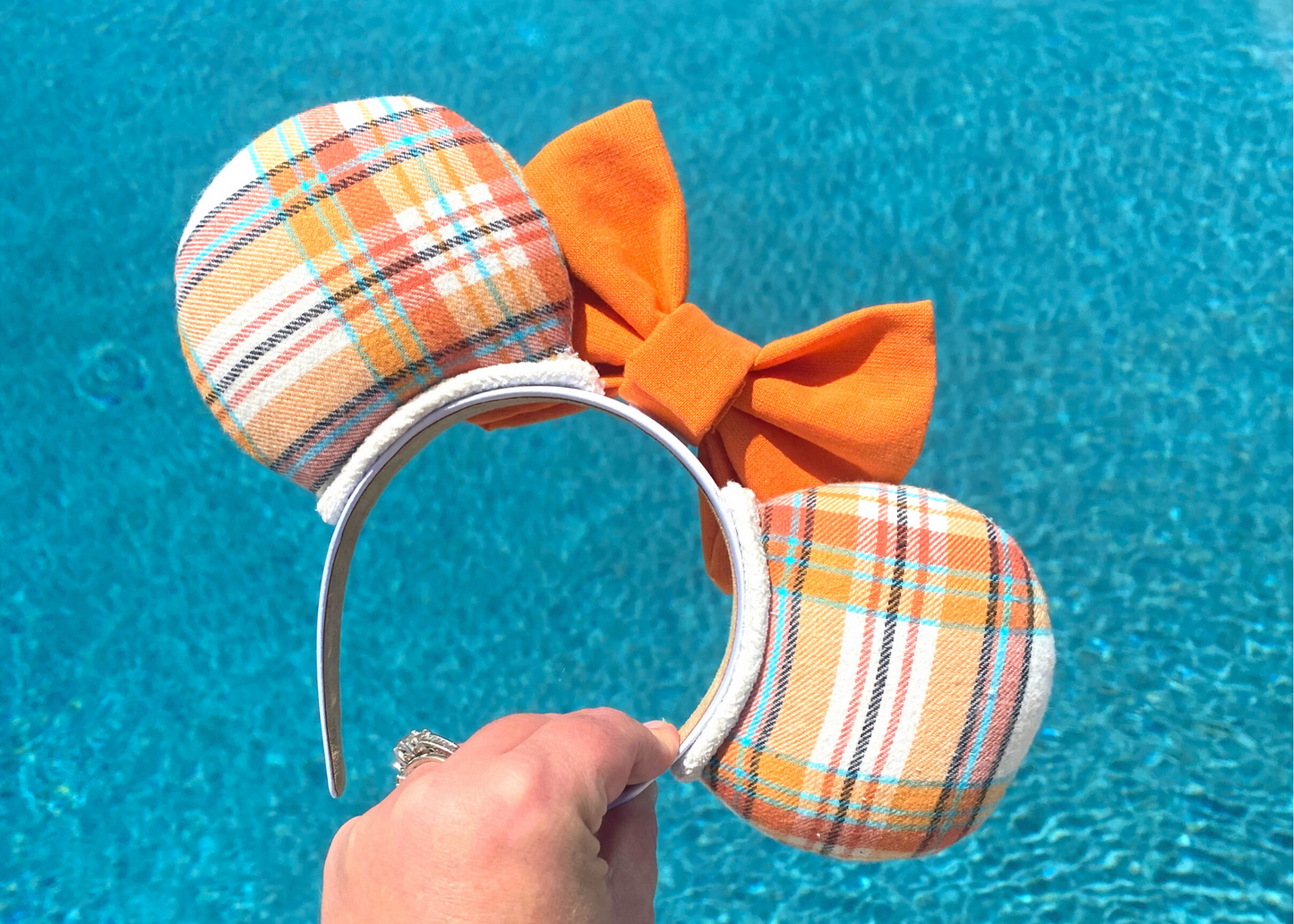 Cream Orange Plaid Fall Mouse Ears