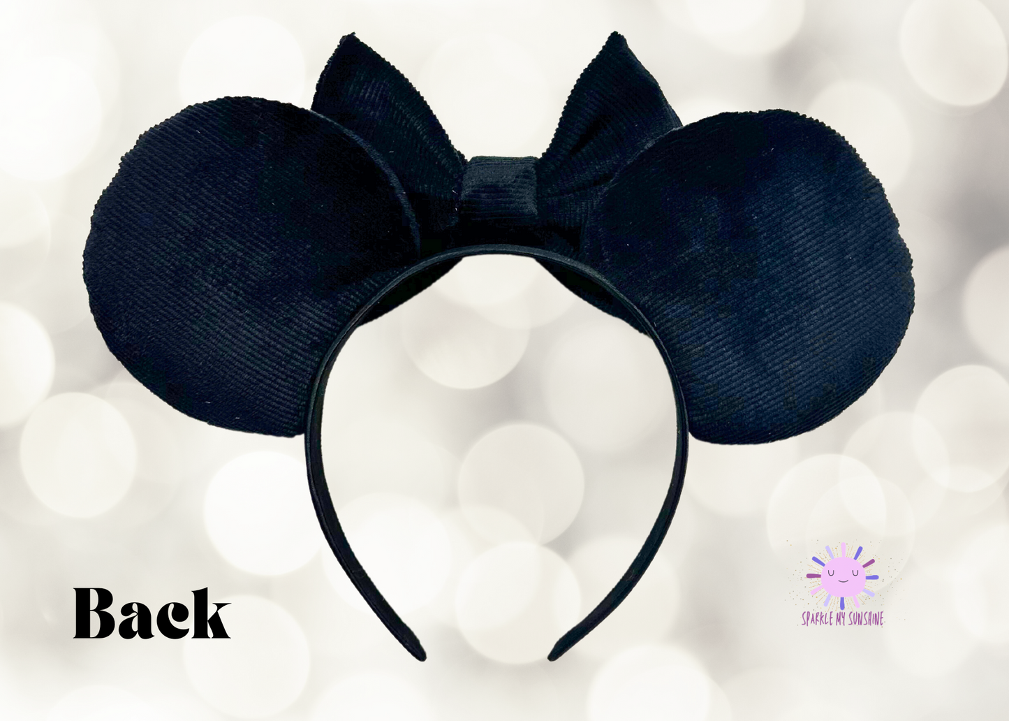 Classic Black Velvet Corduroy Fabric Mouse Ears Headband