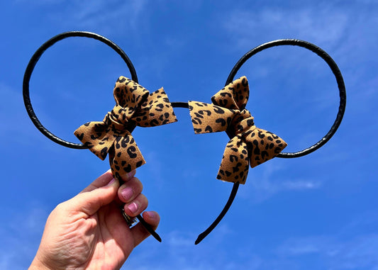 Leopard Ribbon Bows Animal Kingdom Disney Ears, Cheetah Safari Mickey Ears, Faux Leather Minnie Ears, Disneyland Accessory, Lion King Ears