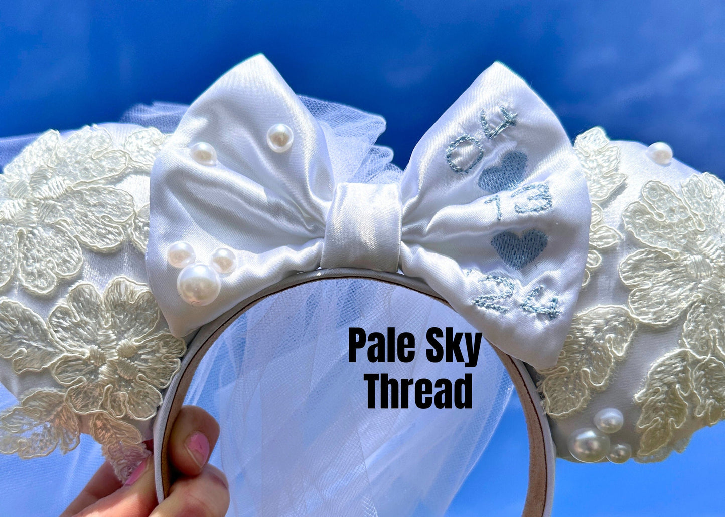 Personalized Embroidered Pearl Bride Disney Ears, Bridal Mickey Ears Headband, Wedding Veil Minnie Ears, Disneyland Honeymoon, Custom Gift