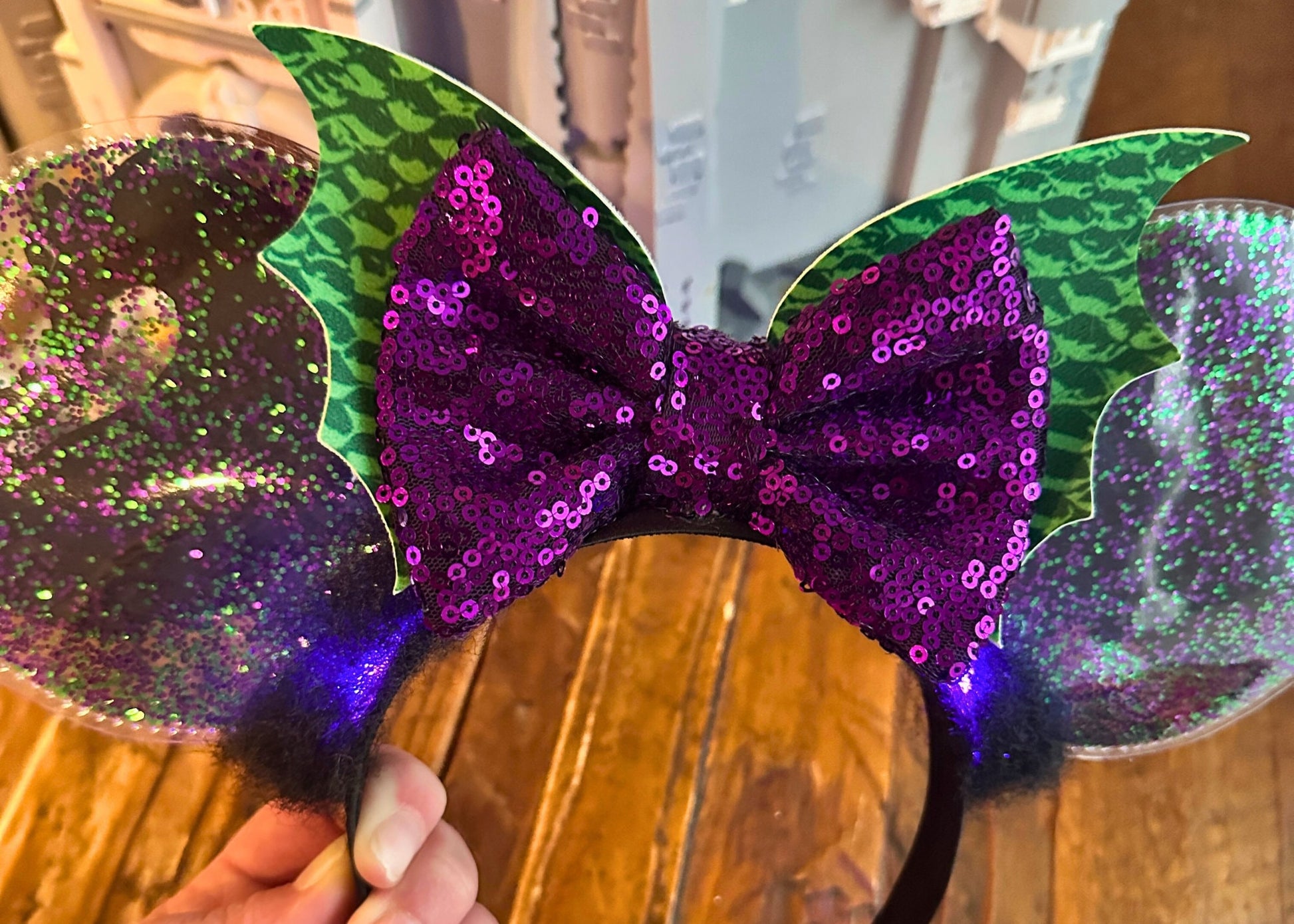 Descendants Mal Villain Glitter Disney Ears, Maleficent Dragon Mickey Ears, Sequin Bow Minnie Ears, Disneyland Halloween Mouse Ears Headband