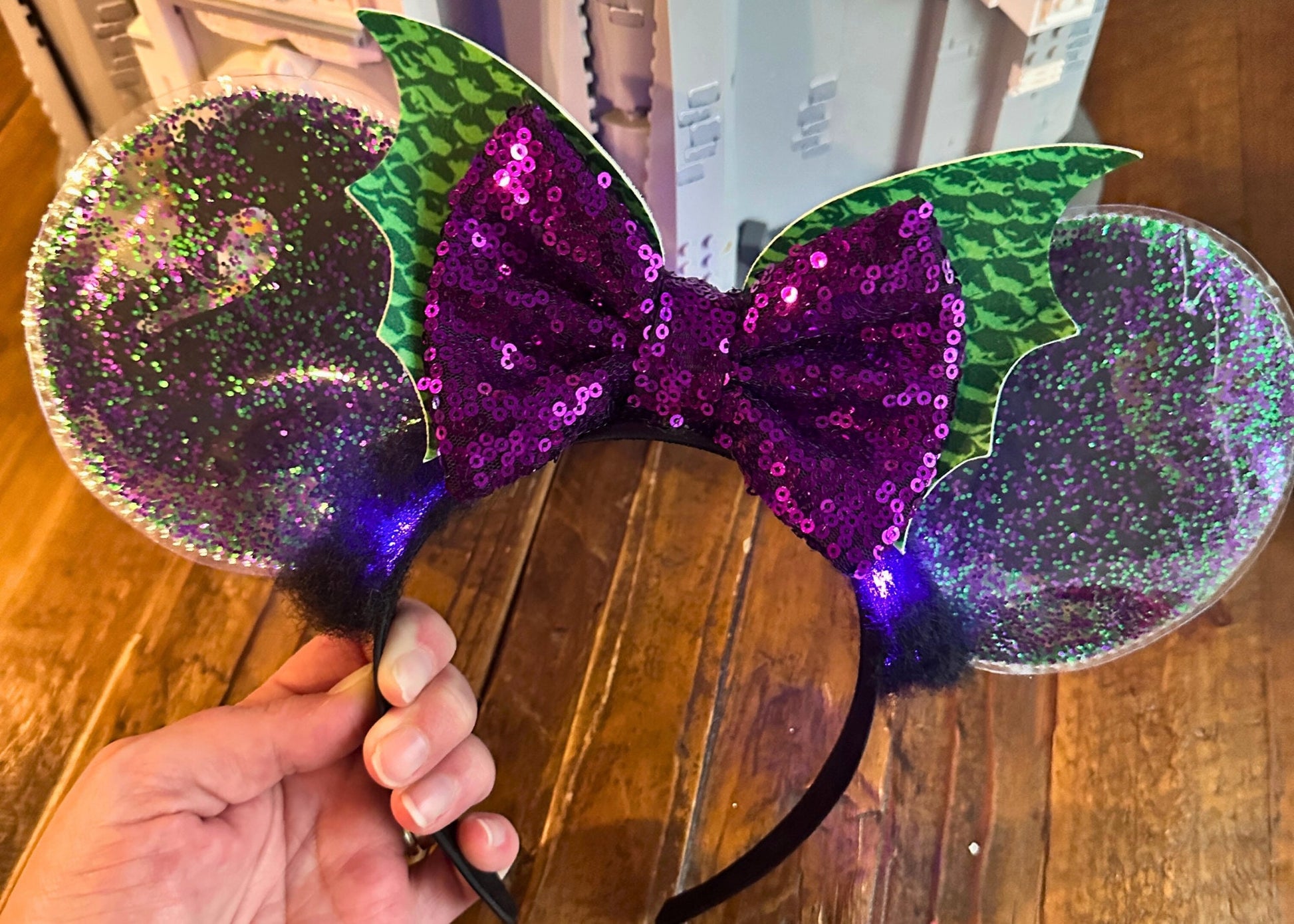 Descendants Mal Villain Glitter Disney Ears, Maleficent Dragon Mickey Ears, Sequin Bow Minnie Ears, Disneyland Halloween Mouse Ears Headband