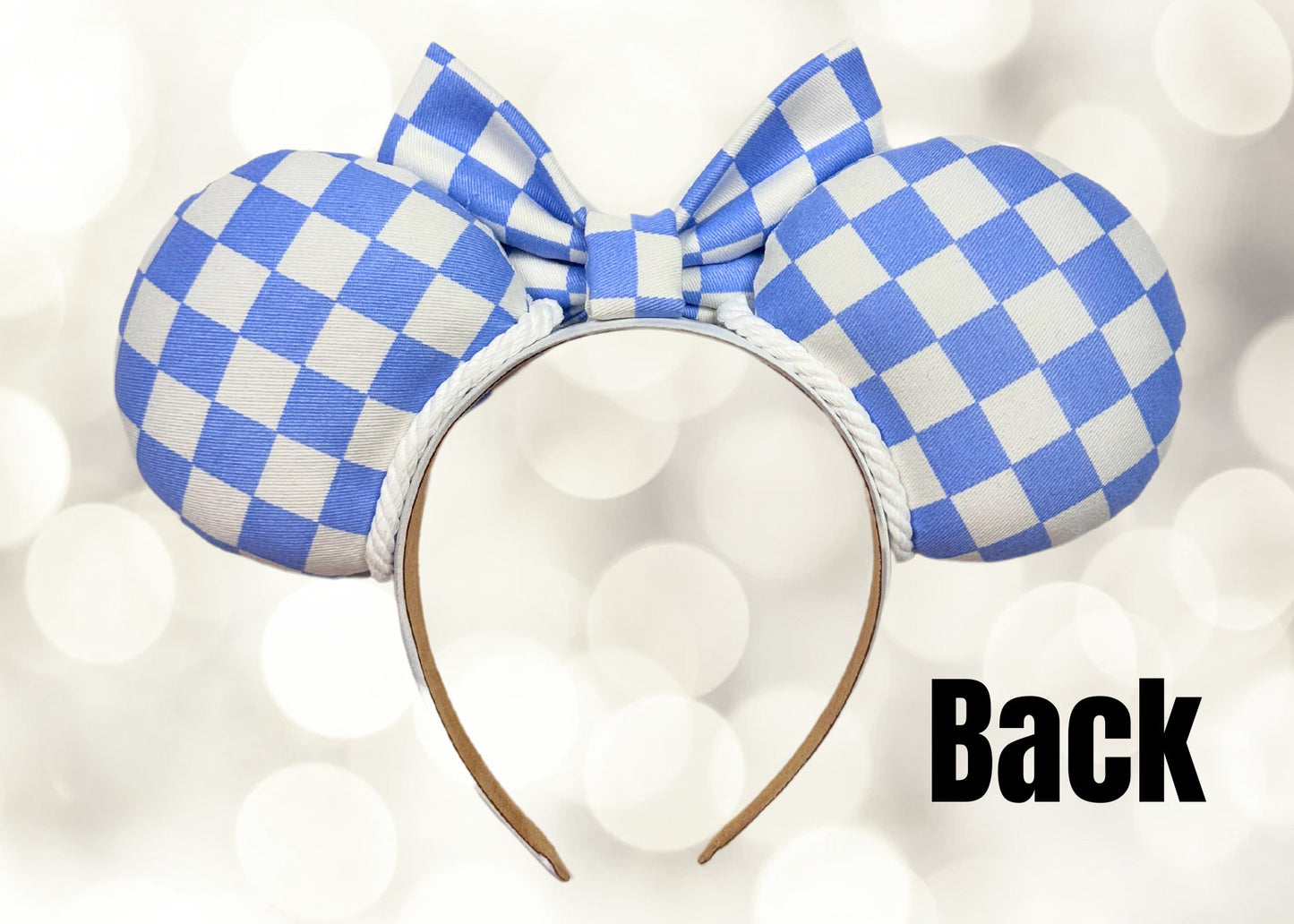 Blue Checkered Disney Ears, Gingham Mickey Ears, Minnie Ears, Mouse Ears Headband, California Adventures Headband, Disneyland Racing Ears