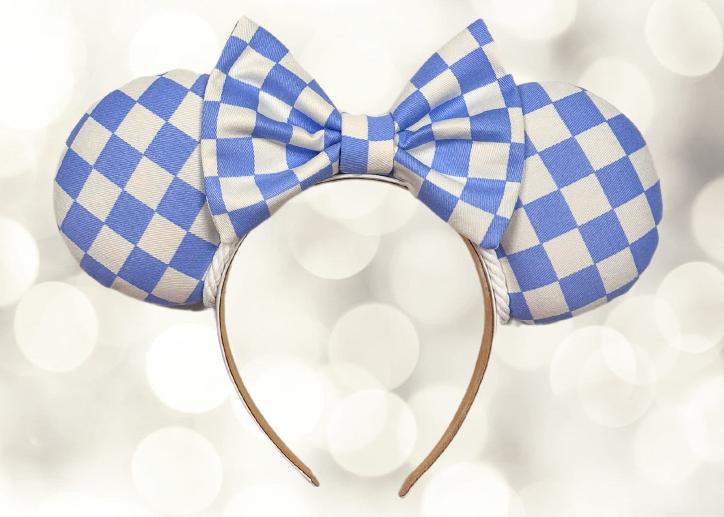 Blue Checkered Disney Ears, Gingham Mickey Ears, Minnie Ears, Mouse Ears Headband, California Adventures Headband, Disneyland Racing Ears