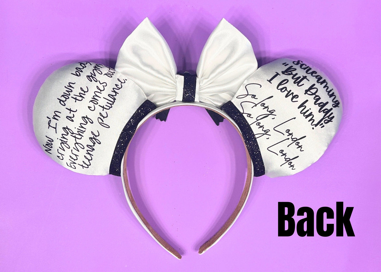 Tortured Poets inspired Disney Ears, Swiftie Mickey Ears, Taylors Era Tour Minnie Ears, TTPD, Glitter Bow, Black White Mouse Ears Headband