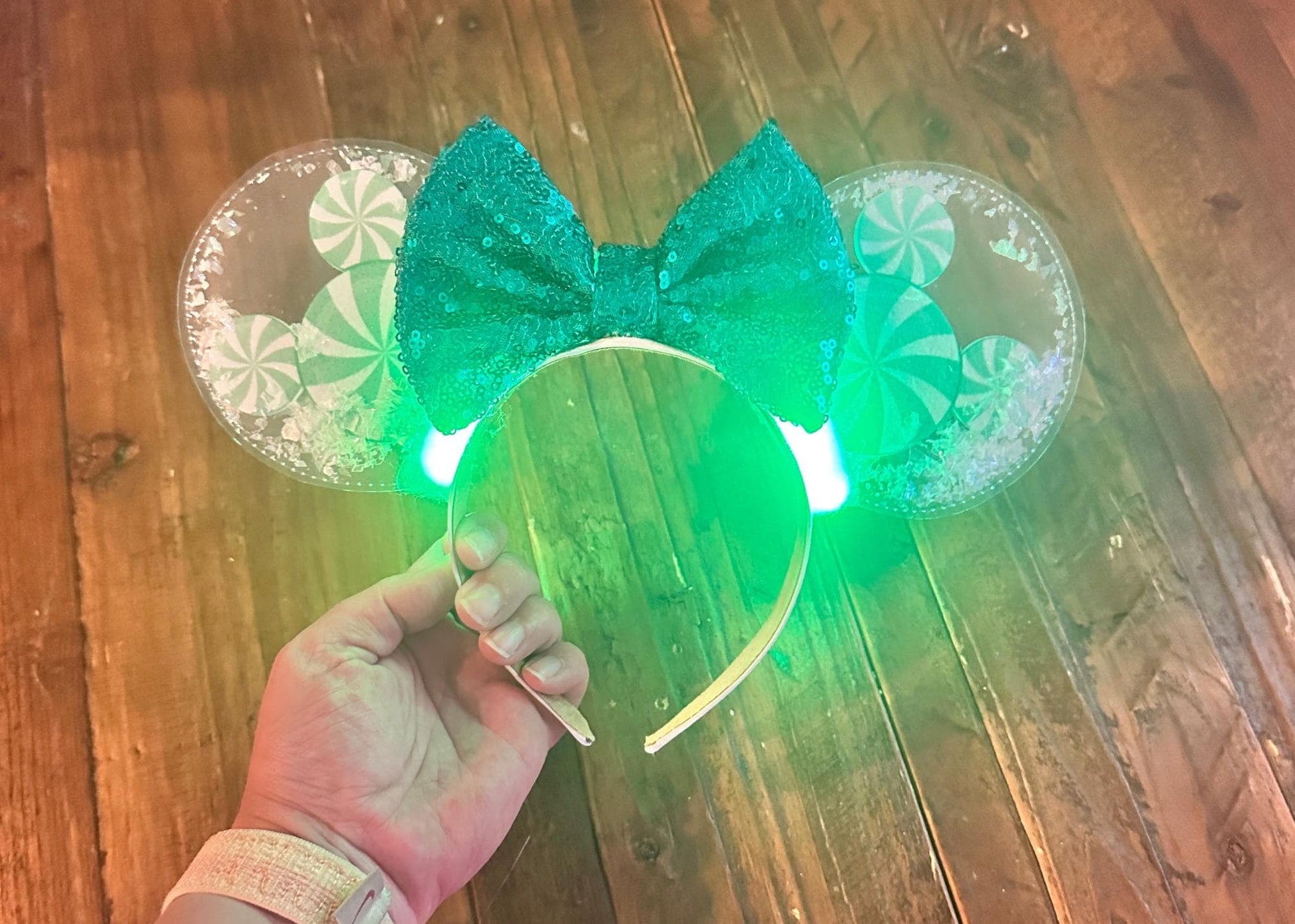 Green Spearmint Mickey Disney Christmas Ears Headband, Snow Globe Sparkle Minnie Ears, Gingerbread, Peppermint, Disneyland Custom Mouse Ears