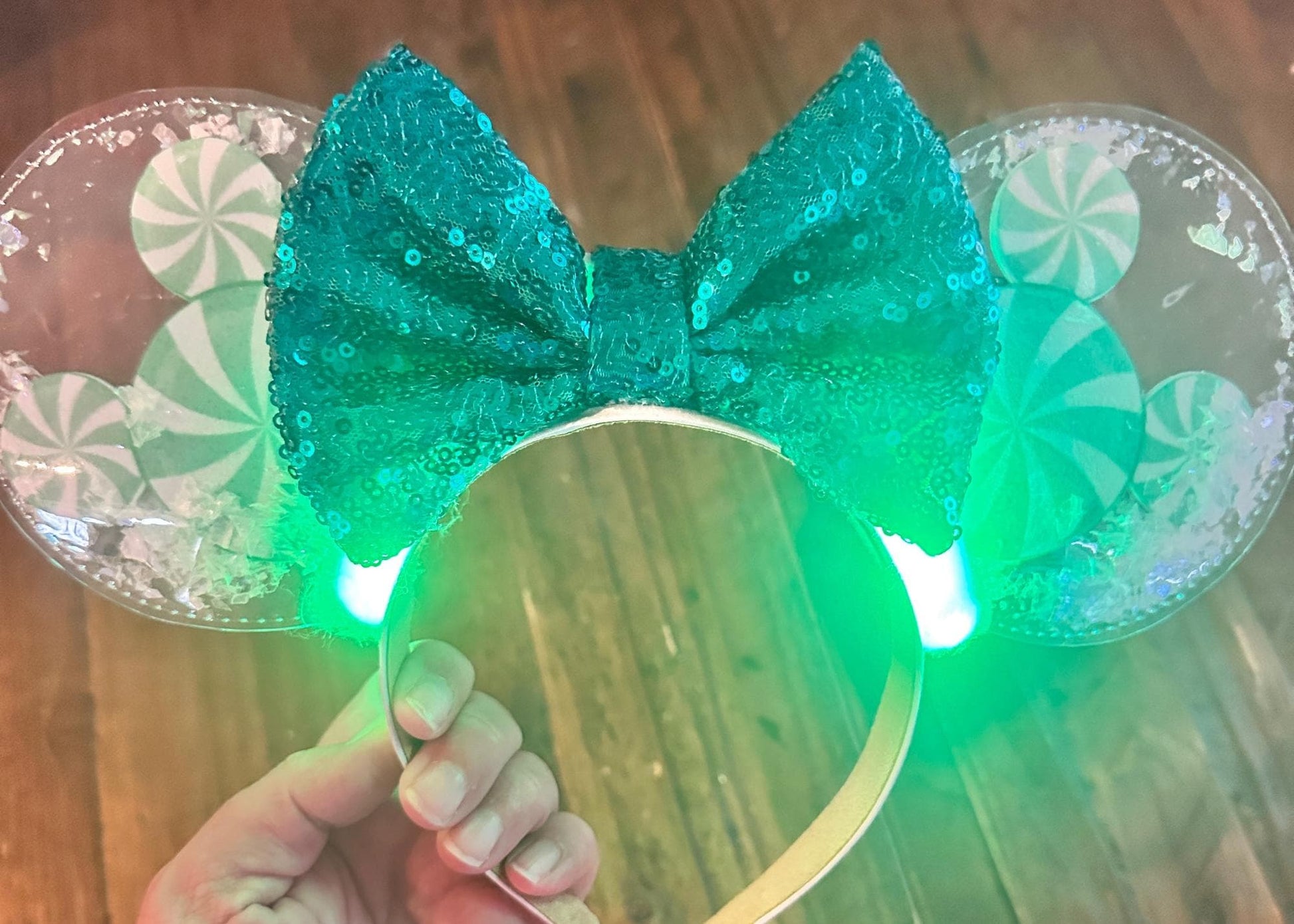 Green Spearmint Mickey Disney Christmas Ears Headband, Snow Globe Sparkle Minnie Ears, Gingerbread, Peppermint, Disneyland Custom Mouse Ears