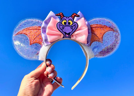 Figment inspired Disney Epcot Clear Glitter Mickey Ears, Purple Dragon Minnie Ears, Arts Festival Mouse Ears, One Little Spark, WDW Vacation