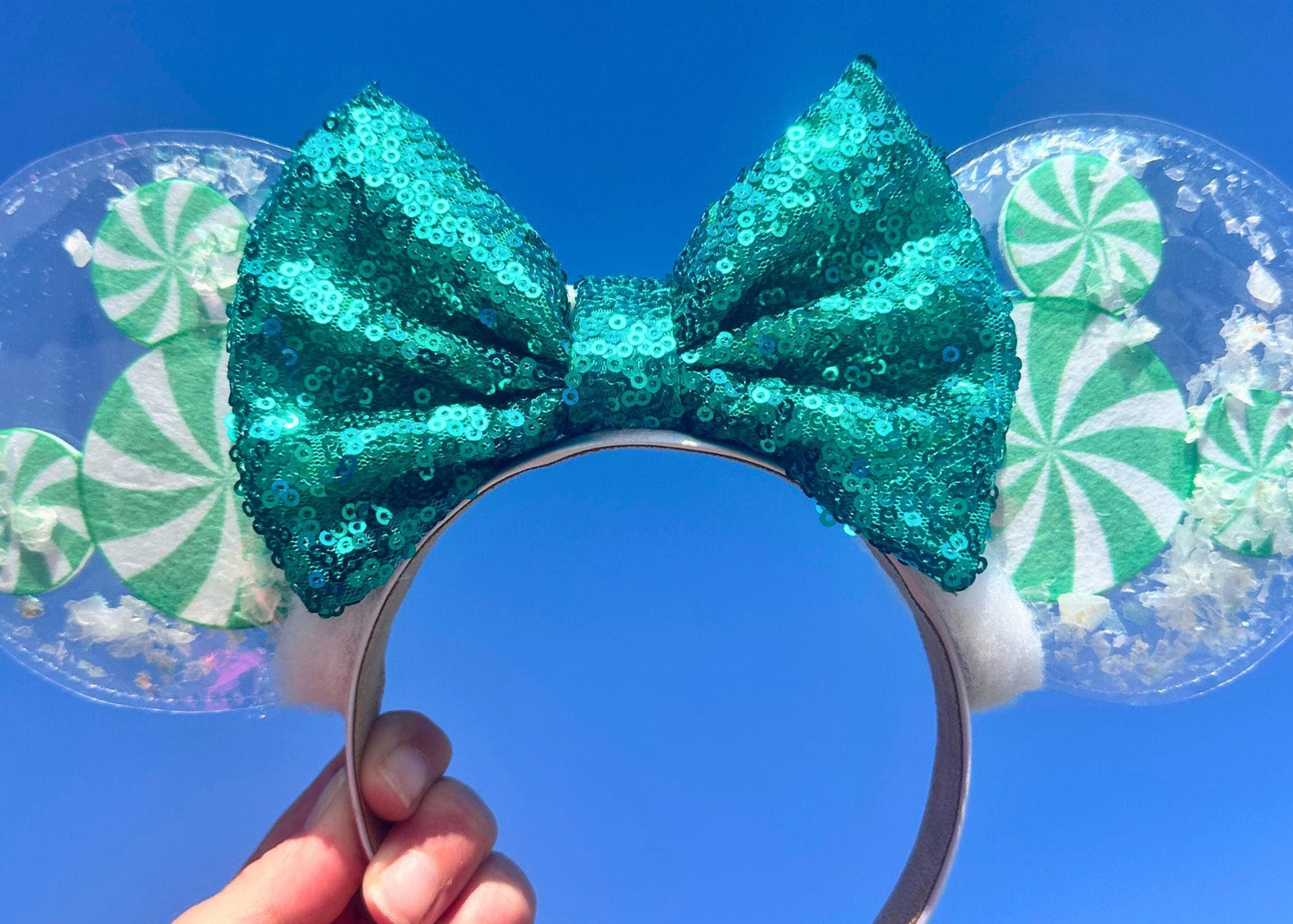 Green Spearmint Mickey Disney Christmas Ears Headband, Snow Globe Sparkle Minnie Ears, Gingerbread, Peppermint, Disneyland Custom Mouse Ears