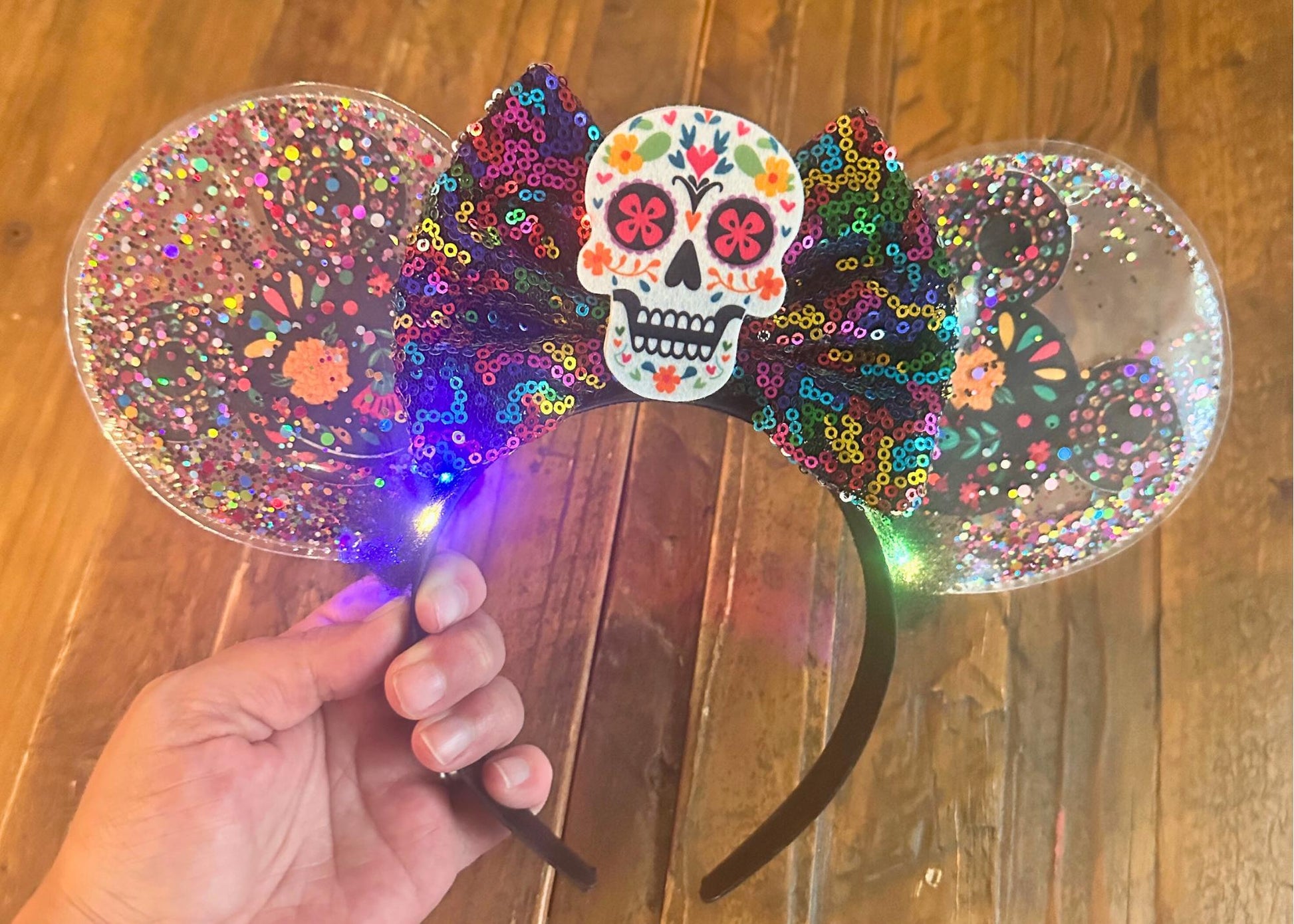 Day of the Dead Sugar Skull Disney Halloween Ears, Coco inspired Dia de los Muertos Mickey Ears, Skeleton Minnie Ears, Disneyland Headband