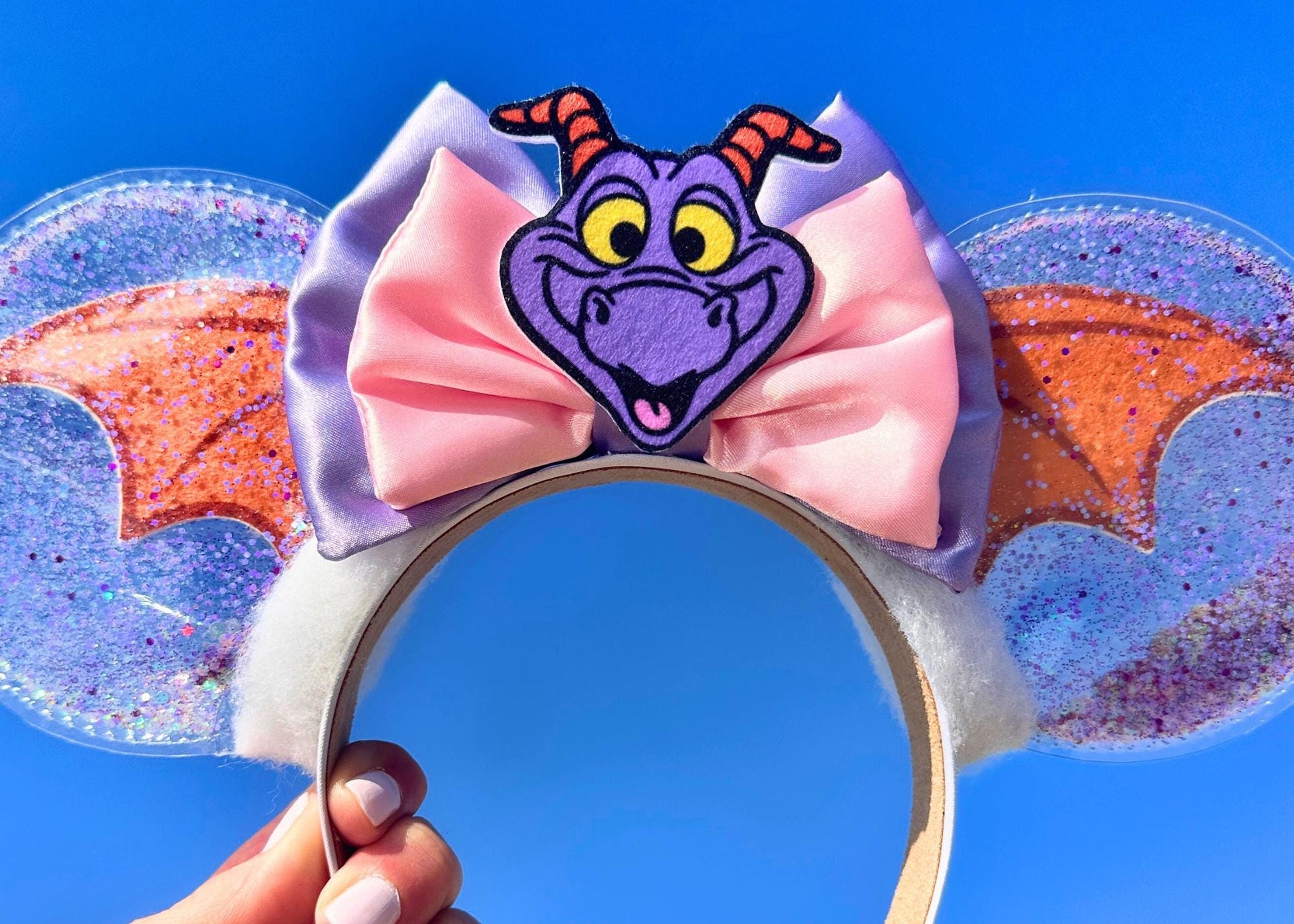 Figment inspired Disney Epcot Clear Glitter Mickey Ears, Purple Dragon Minnie Ears, Arts Festival Mouse Ears, One Little Spark, WDW Vacation