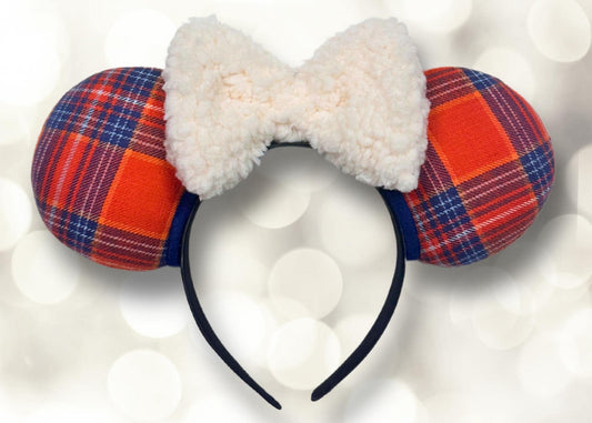 Plaid Fall Disney Ears, Autumn Sherpa Mickey Ears Headband, Orange Blue Minnie Ears, Cozy Mouse Ears, Halloween, Thanksgiving, Cute, Unique