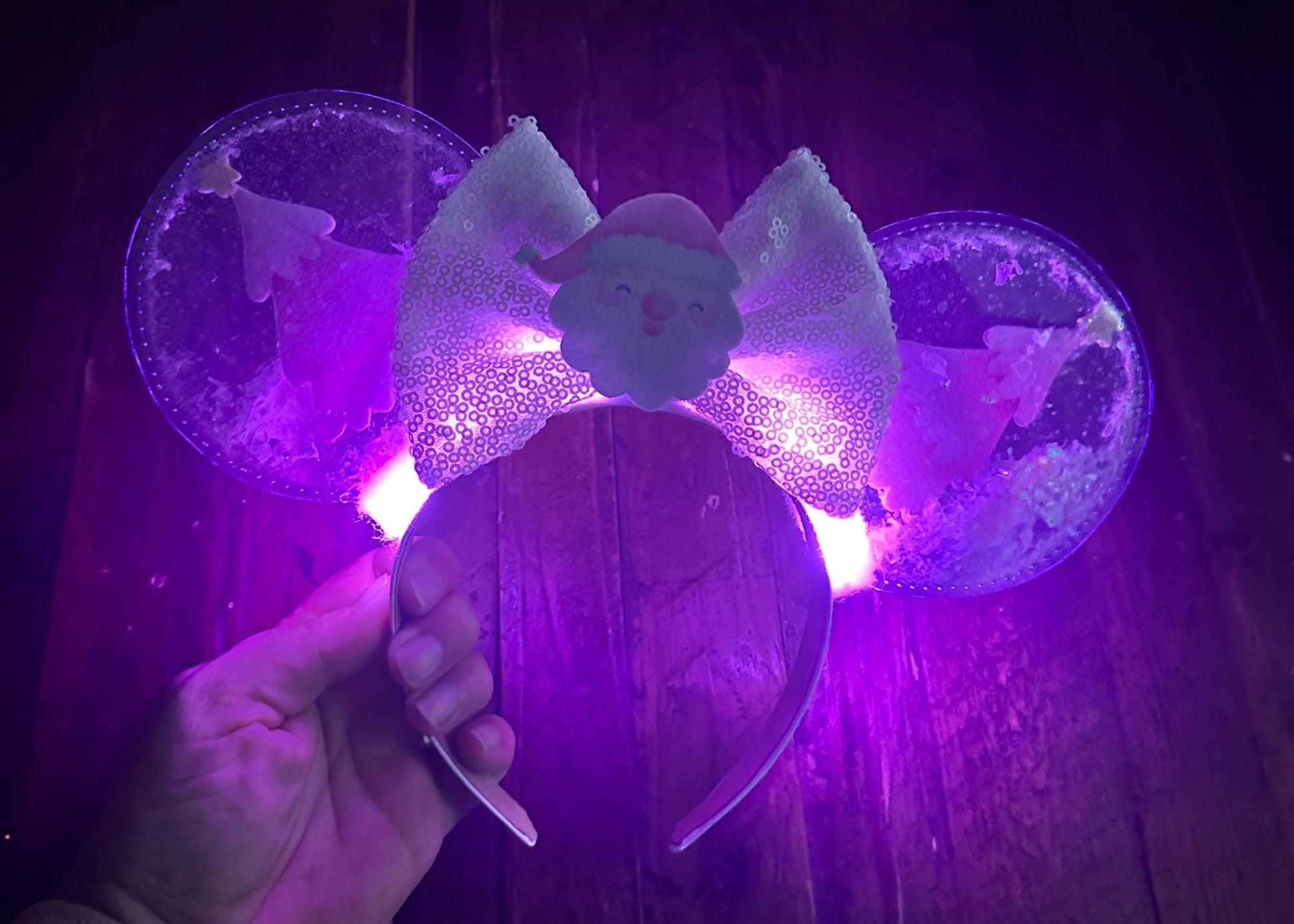 Pink Holiday Tree Disney Mickey Christmas Ears Headband, Snow Globe Minnie Ears, Disneyland Mouse Ears, Handmade Custom Holiday Headband