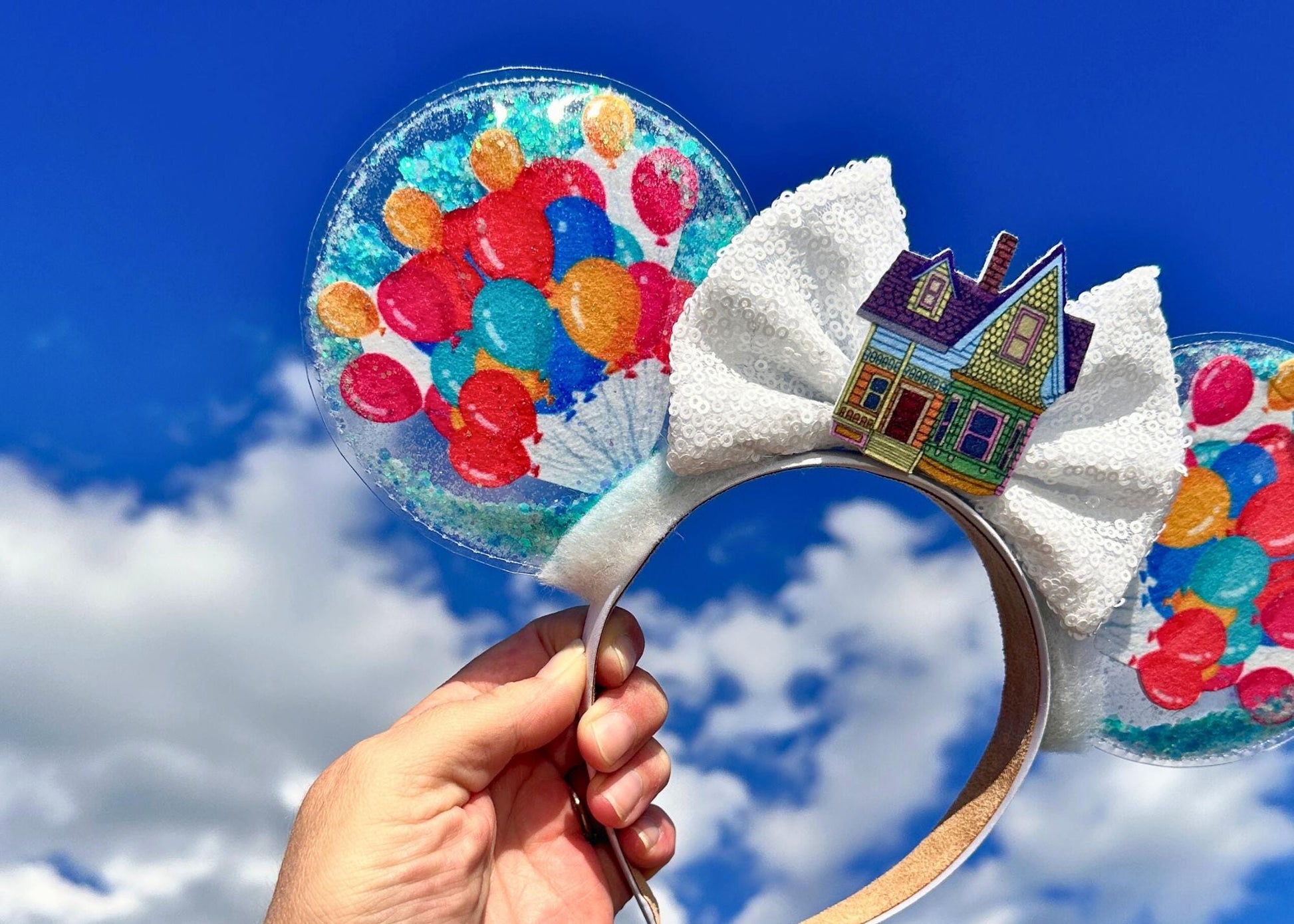 Up Balloon House inspired Disney Mickey Ears, Animal Kingdom Glitter Sequin Minnie Ears, Carl and Ellie, Adventure is Out There, Grape Soda