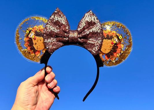 Turkey Thanksgiving Disney Ears, Glitter Bubble Custom Mickey Ears, Fall Minnie Ears, Handmade Mouse Headband, Unique Autumn Disneyland Ears