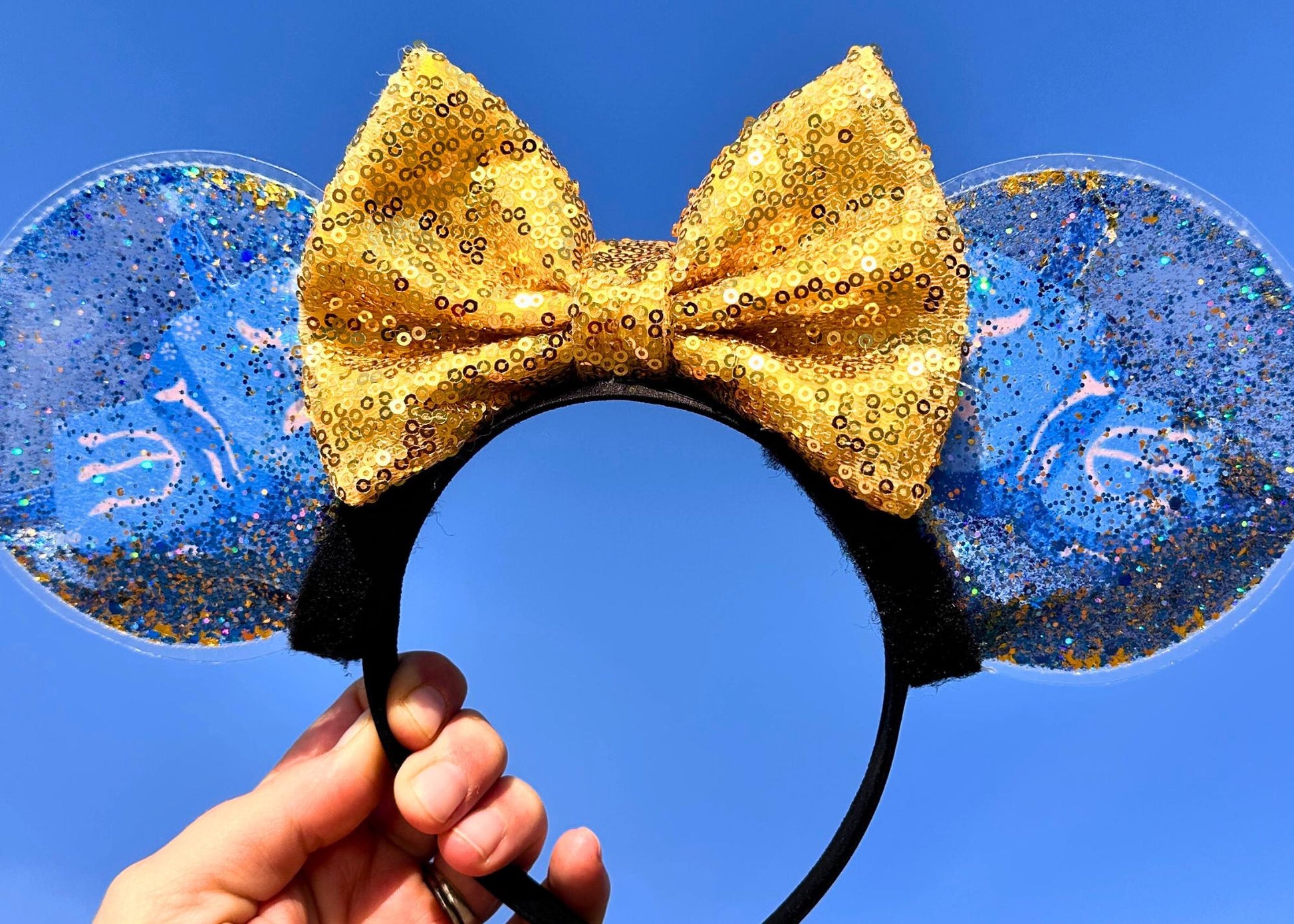 Hanukkah Dreidel Disney Ears, Blue Gold Glitter Bubble Custom Mickey Ears, Winter Minnie Ears, Handmade Mouse Headband, Cute Disneyland Ears