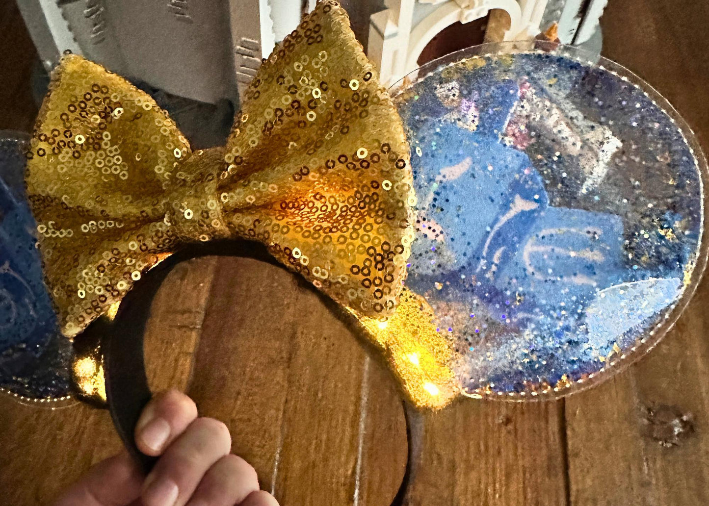 Hanukkah Dreidel Disney Ears, Blue Gold Glitter Bubble Custom Mickey Ears, Winter Minnie Ears, Handmade Mouse Headband, Cute Disneyland Ears