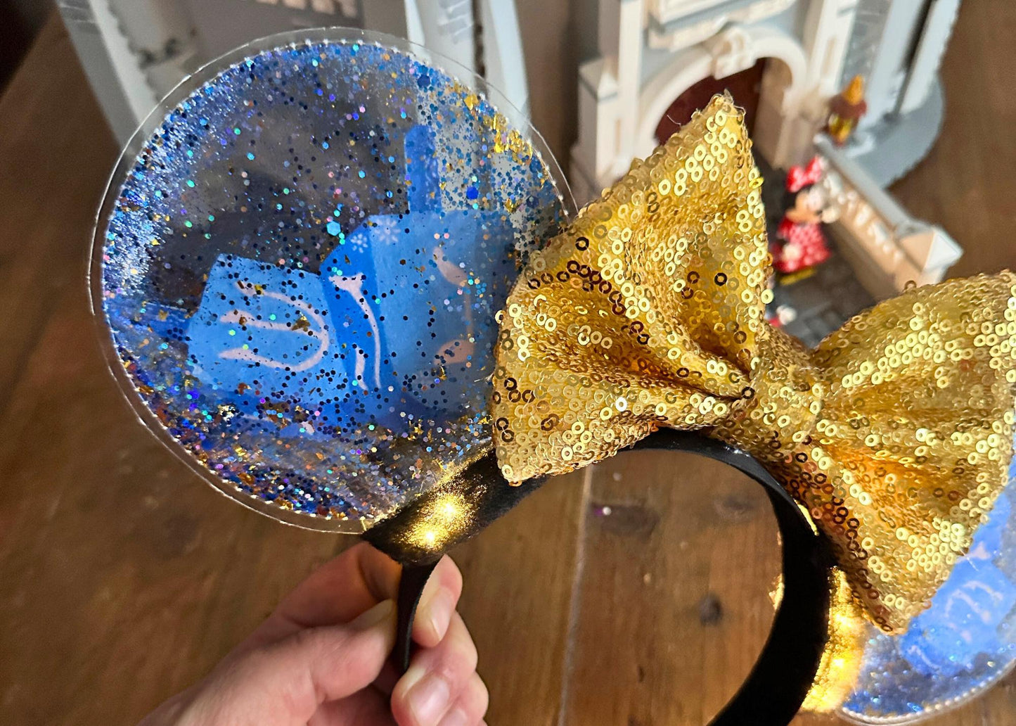 Hanukkah Dreidel Disney Ears, Blue Gold Glitter Bubble Custom Mickey Ears, Winter Minnie Ears, Handmade Mouse Headband, Cute Disneyland Ears