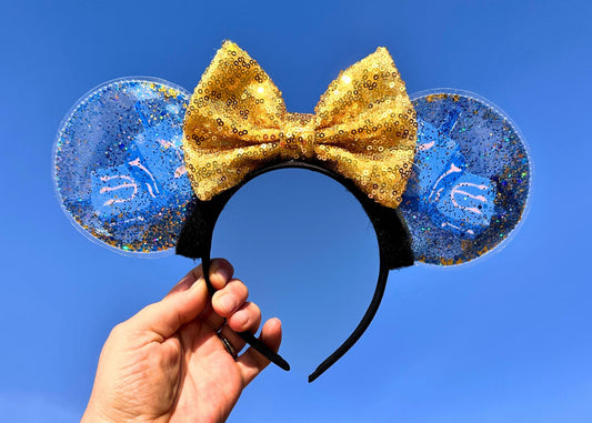 Hanukkah Dreidel Disney Ears, Blue Gold Glitter Bubble Custom Mickey Ears, Winter Minnie Ears, Handmade Mouse Headband, Cute Disneyland Ears