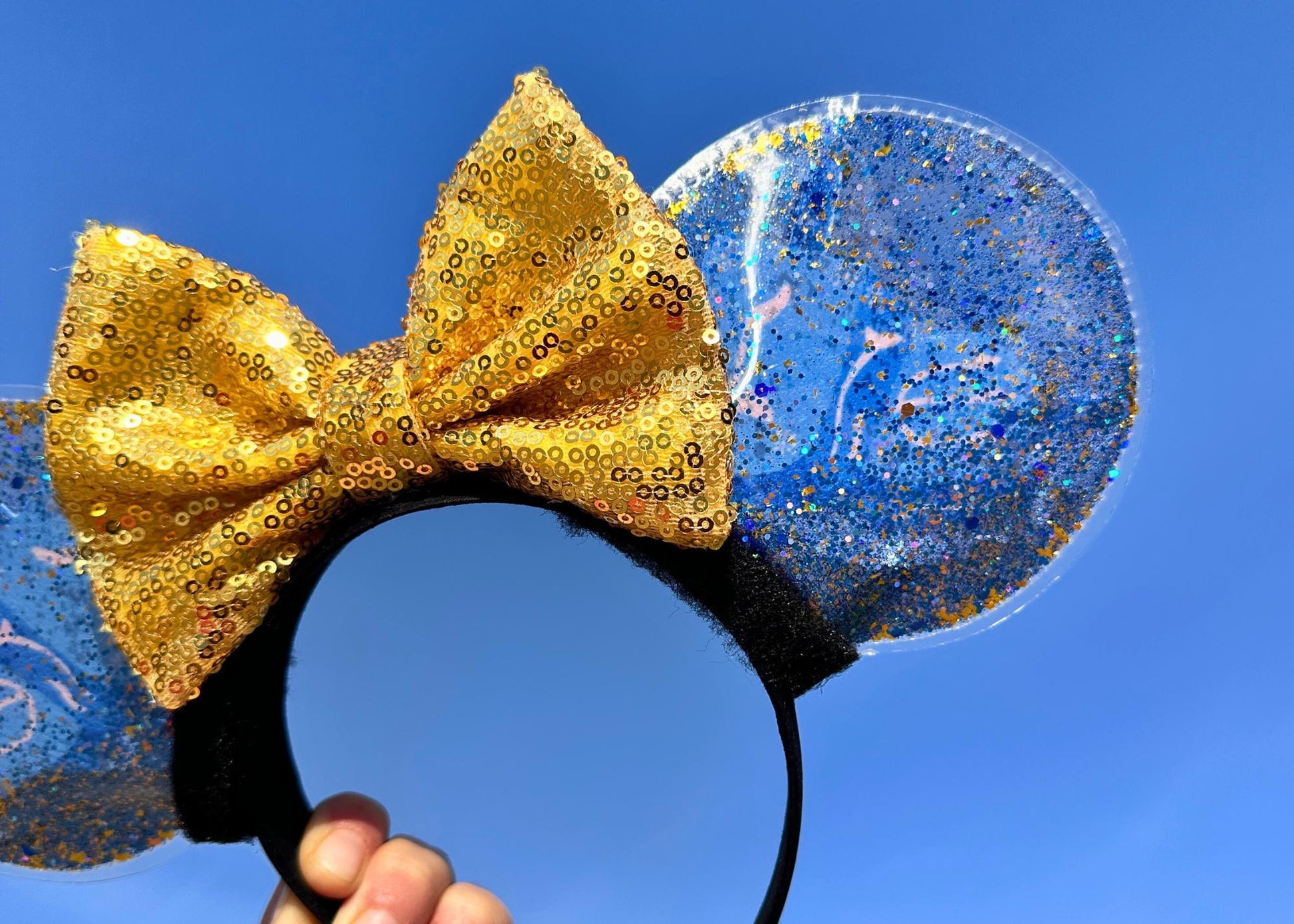 Hanukkah Dreidel Disney Ears, Blue Gold Glitter Bubble Custom Mickey Ears, Winter Minnie Ears, Handmade Mouse Headband, Cute Disneyland Ears