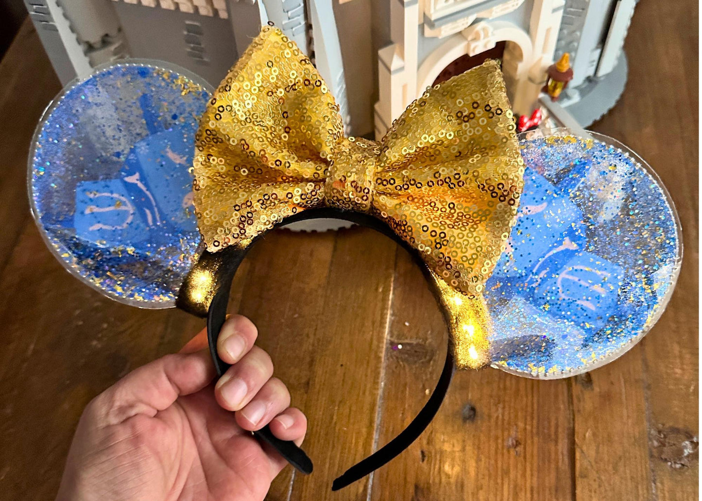 Hanukkah Dreidel Disney Ears, Blue Gold Glitter Bubble Custom Mickey Ears, Winter Minnie Ears, Handmade Mouse Headband, Cute Disneyland Ears