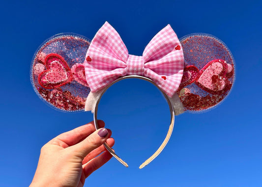 Pink Red Glitter Candy Conversation Hearts Valentines Day Disney Mouse Ears Headband, XOXO Love Galentines Mickey Ears, Sweetheart Nite