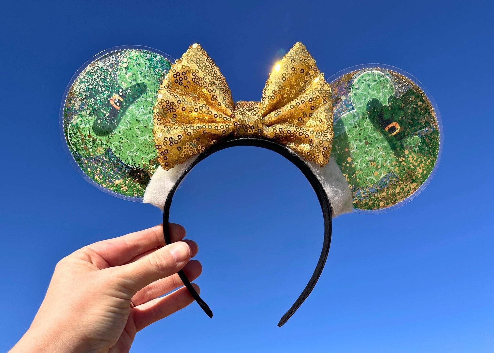 St Patricks Day Mickey Leprechaun Disney Ears, Green Gold Glitter Minnie Ear, Saint Patty's Headband, Lucky Irish, Pinch Me Kiss Me, Ireland