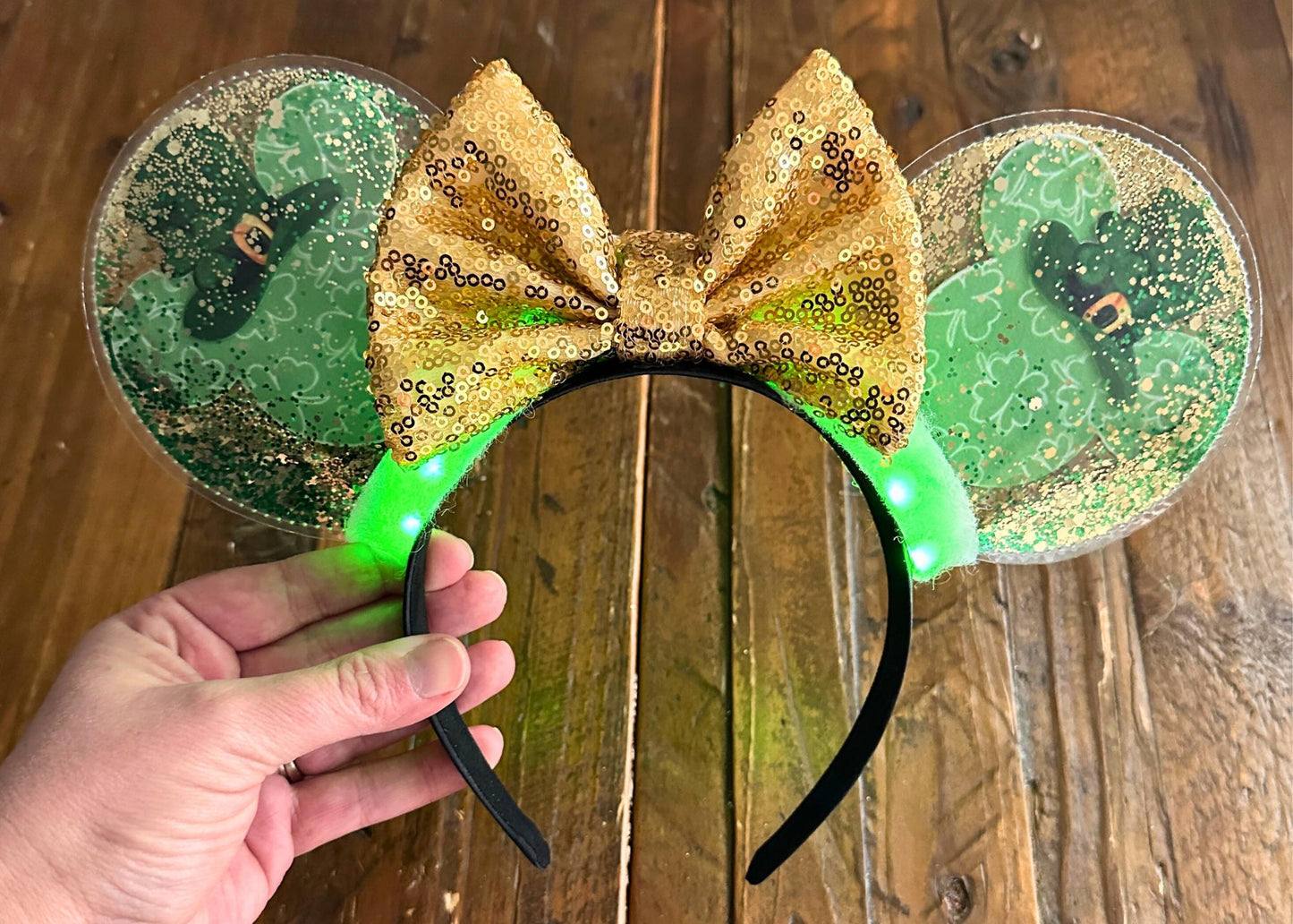 St Patricks Day Mickey Leprechaun Disney Ears, Green Gold Glitter Minnie Ear, Saint Patty's Headband, Lucky Irish, Pinch Me Kiss Me, Ireland