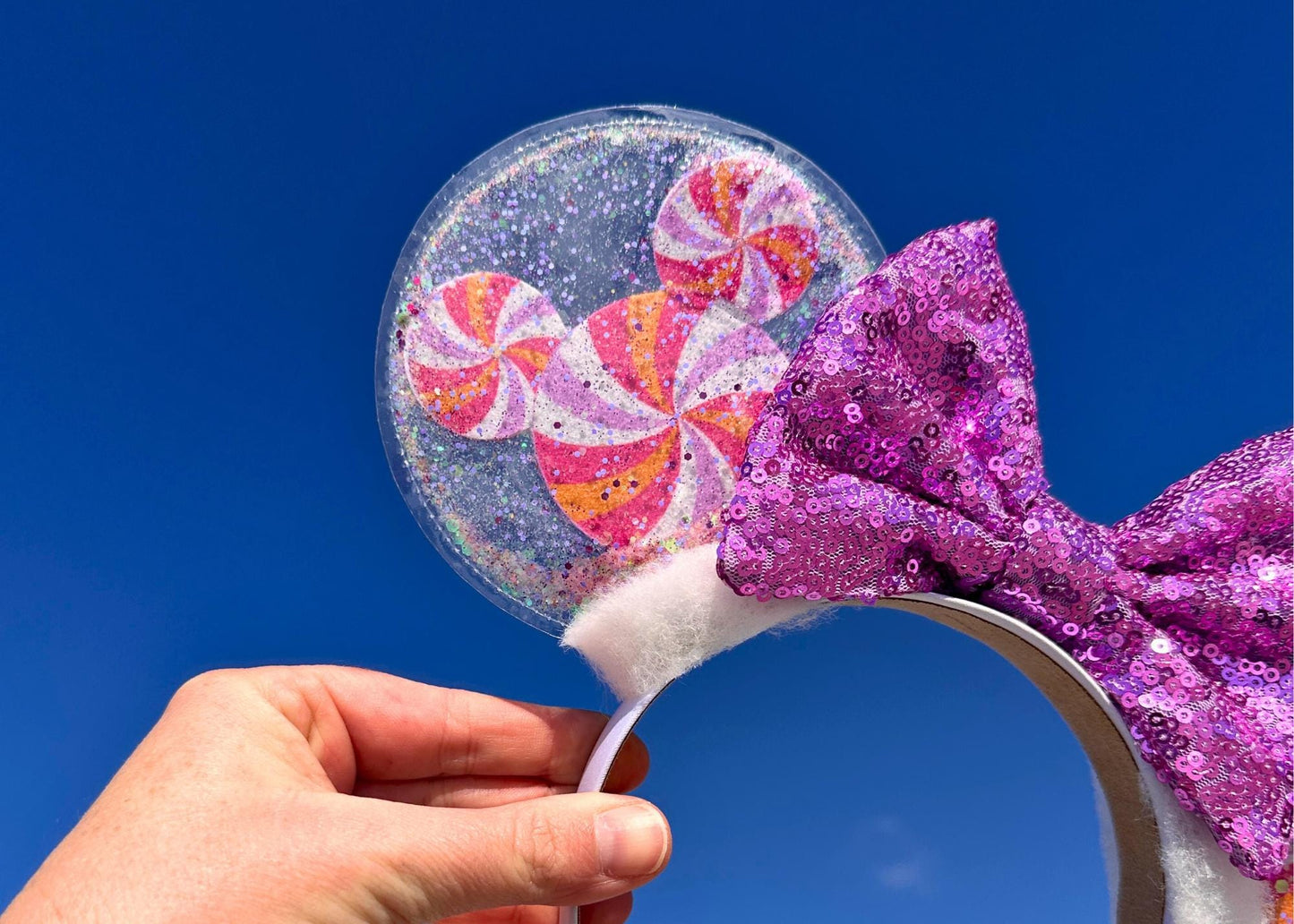 Lavender Purple Mickey Heads Preppy Disney Ears, Spring Summer Pink Glitter Shaker Minnie Ears, Sequin Bow, Disneyland Easter Mouse Headband