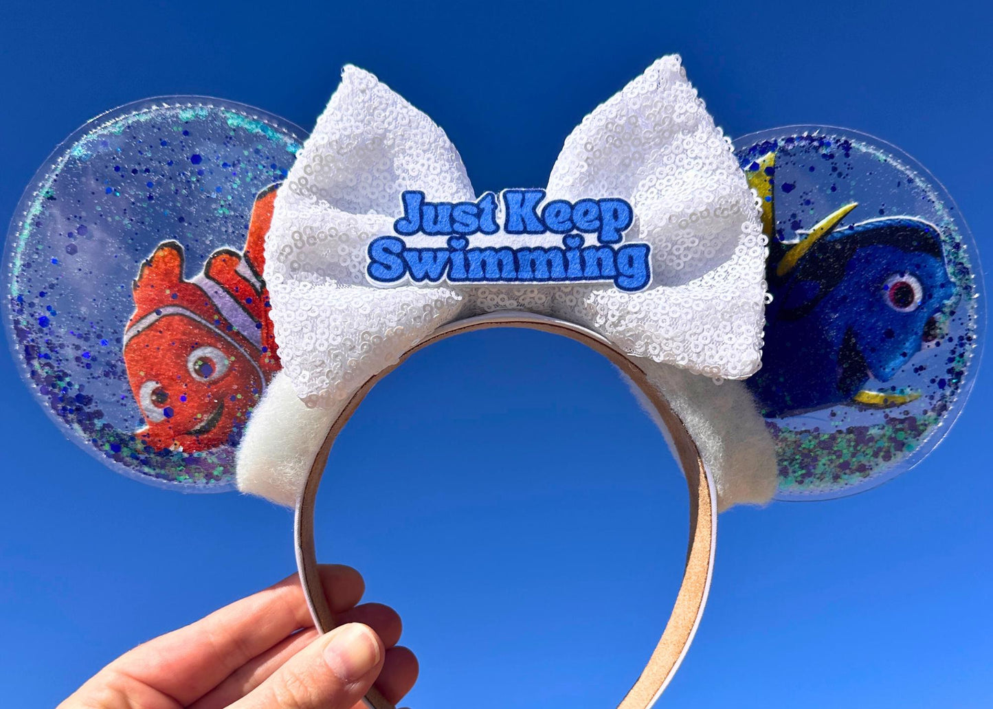 Finding Nemo inspired Disney Epcot Mouse Ears Headband, Dory Glitter Shaker Minnie Ears, Animal Kingdom Ears, Arts Festival, Disneyland Ears