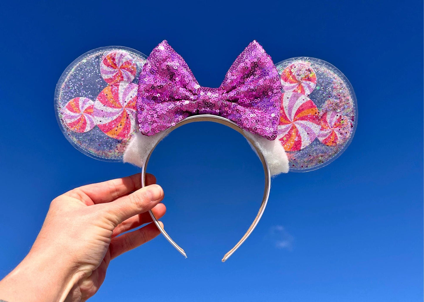 Lavender Purple Mickey Heads Preppy Disney Ears, Spring Summer Pink Glitter Shaker Minnie Ears, Sequin Bow, Disneyland Easter Mouse Headband