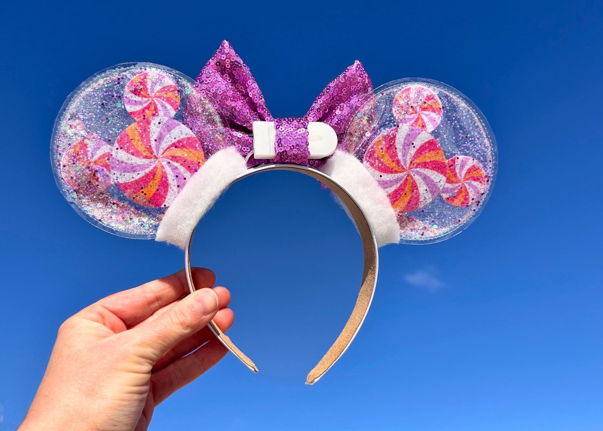 Lavender Purple Mickey Heads Preppy Disney Ears, Spring Summer Pink Glitter Shaker Minnie Ears, Sequin Bow, Disneyland Easter Mouse Headband